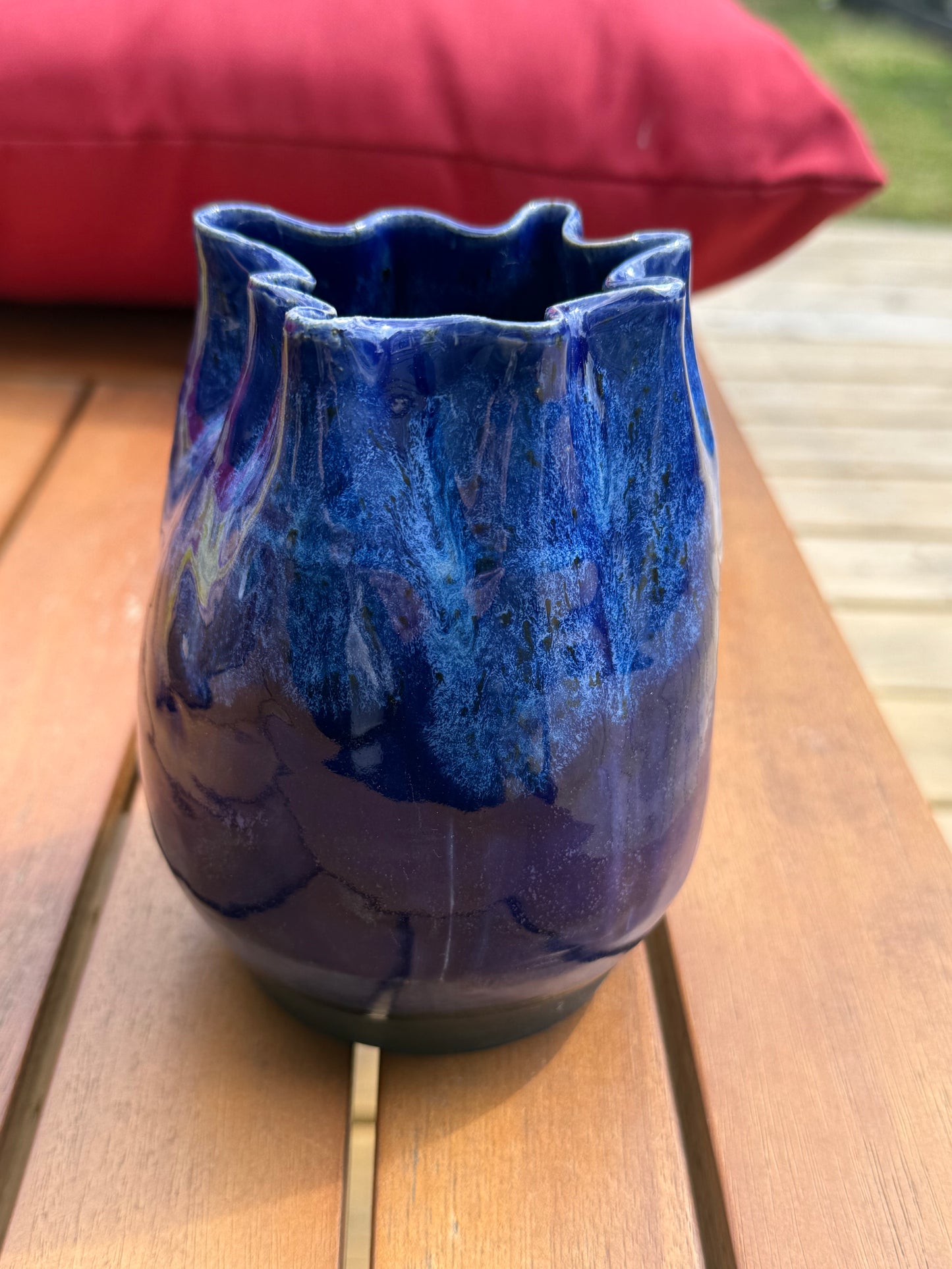 Sea Creature Sea Vase — Hand Thrown Vase with Ruffled Rim and Ocean Glaze