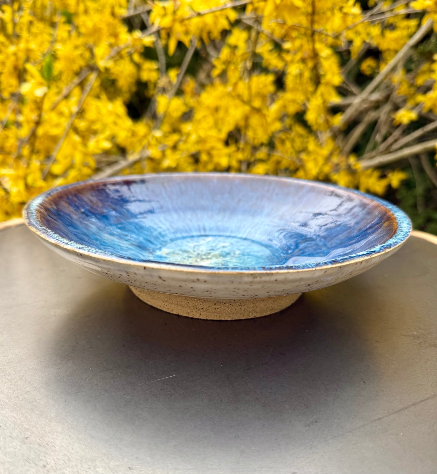 Large Shallow Ceramic Bowl - Blue Glacial Glaze - Handmade Pottery Bowl