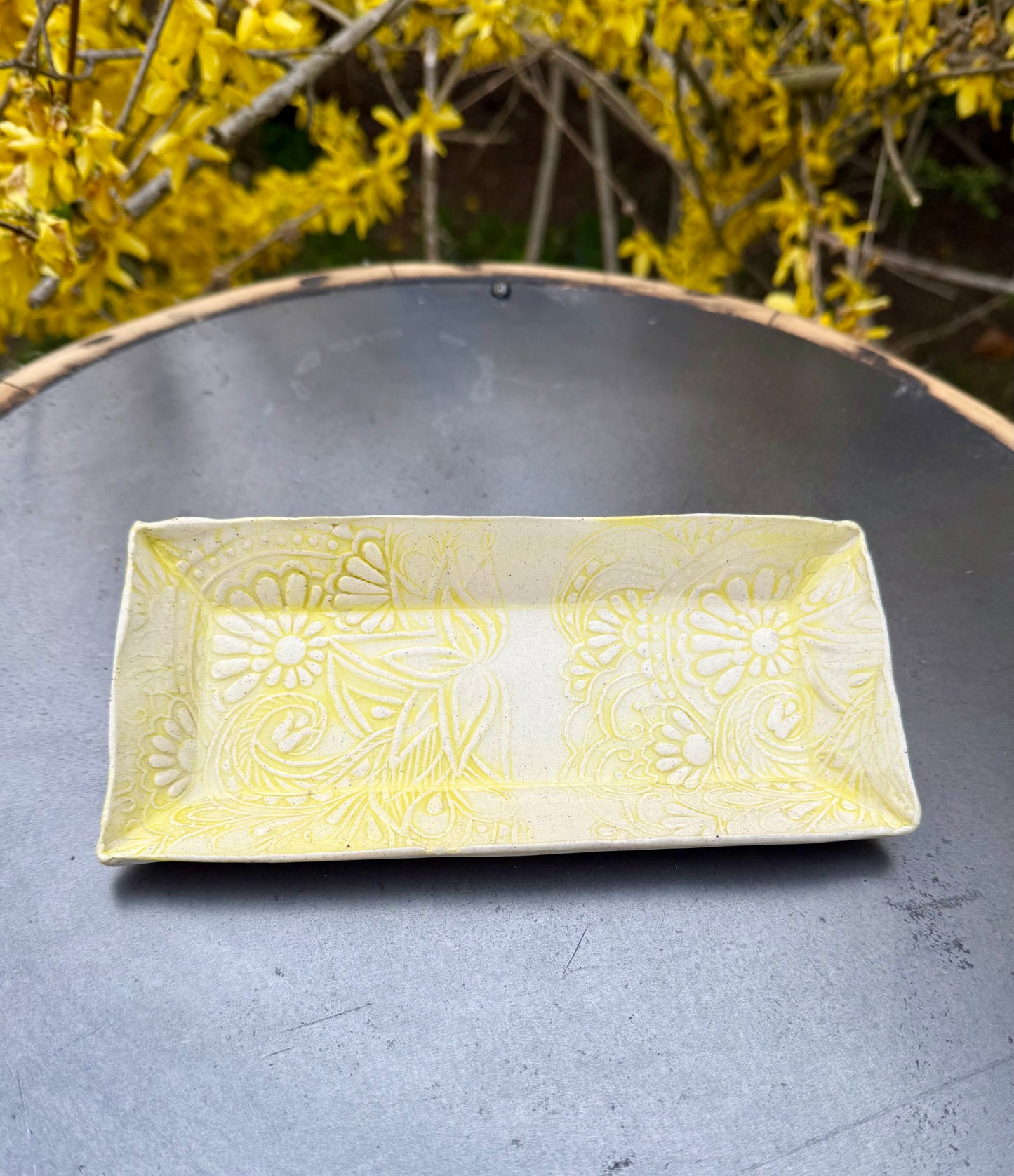 Ceramic Trinket Dish - Yellow Sherbet Color - Handmade Jewelry Holder