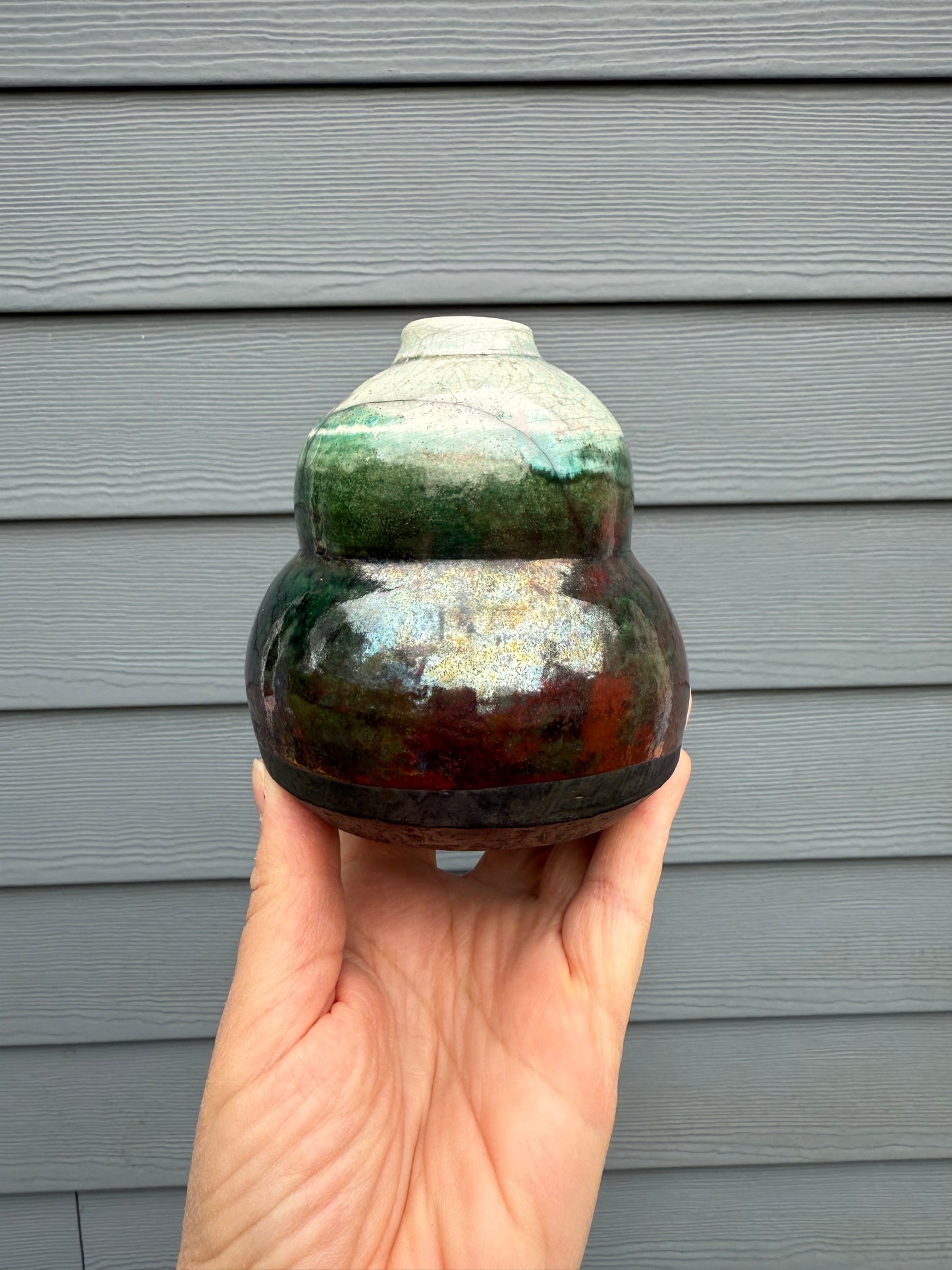 Raku Ceramic Vase - Small Butternut Squash Shape - Handmade Pottery Vessel