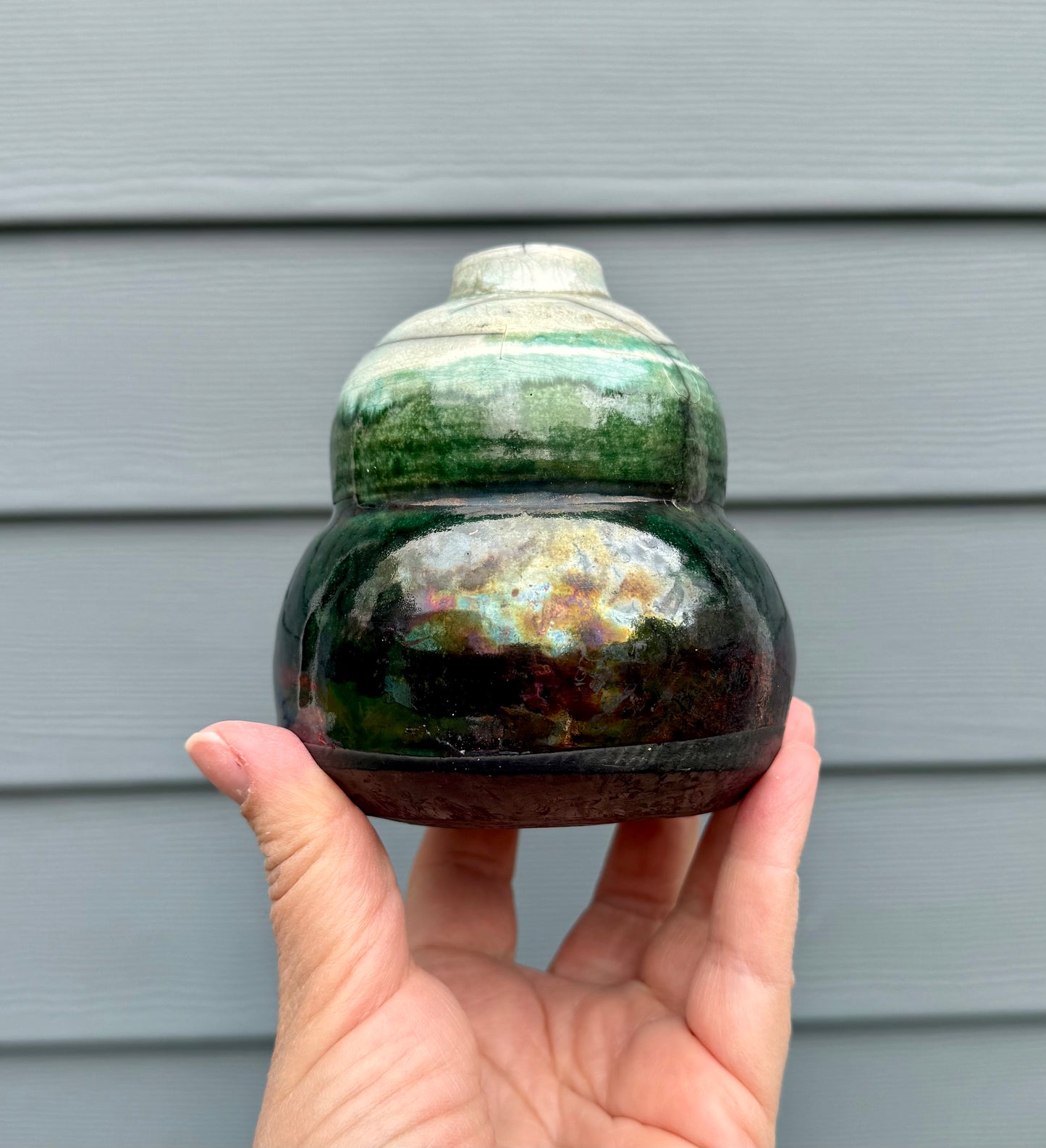 Raku Ceramic Vase - Small Butternut Squash Shape - Handmade Pottery Vessel