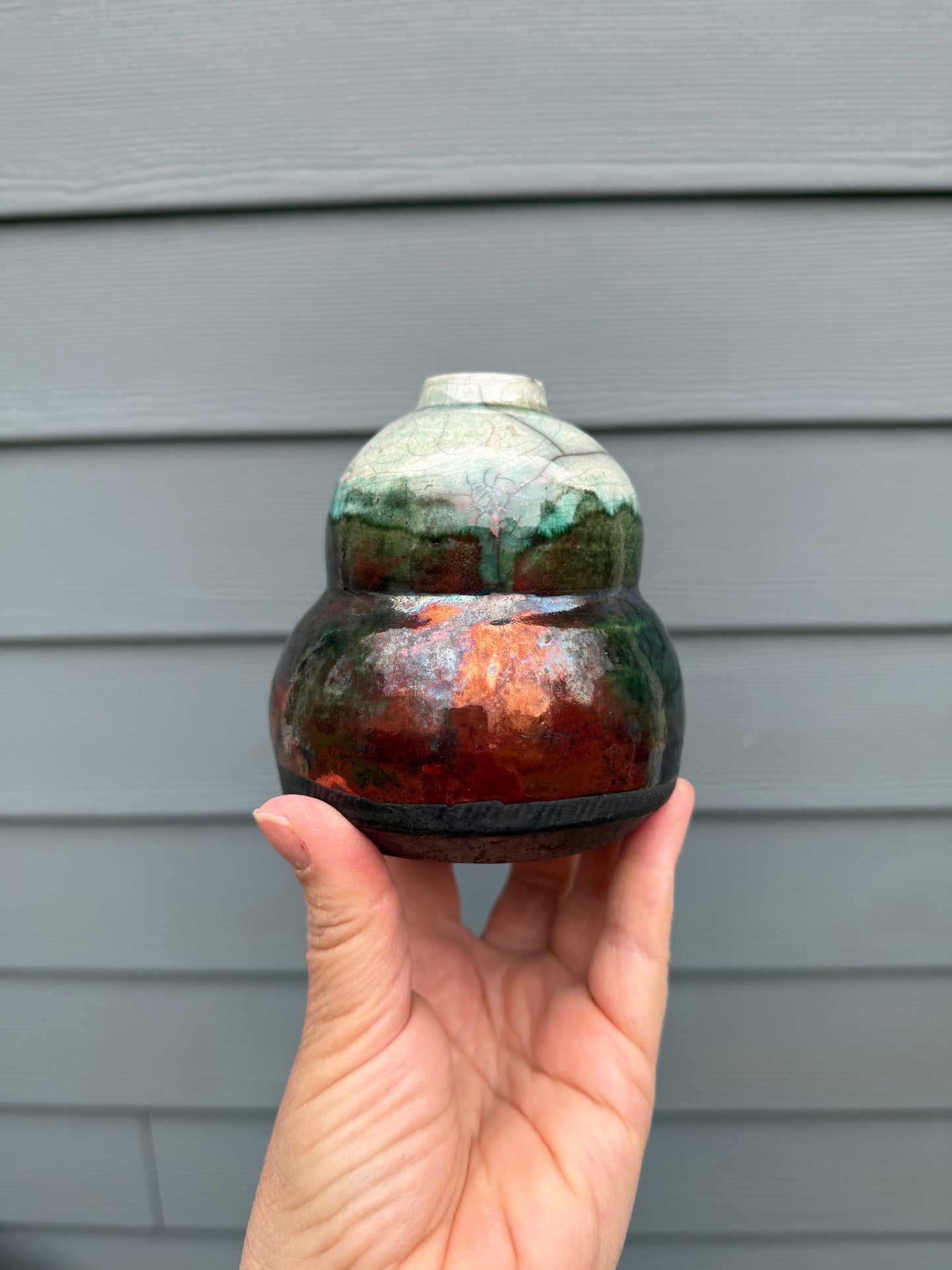 Raku Ceramic Vase - Small Butternut Squash Shape - Handmade Pottery Vessel