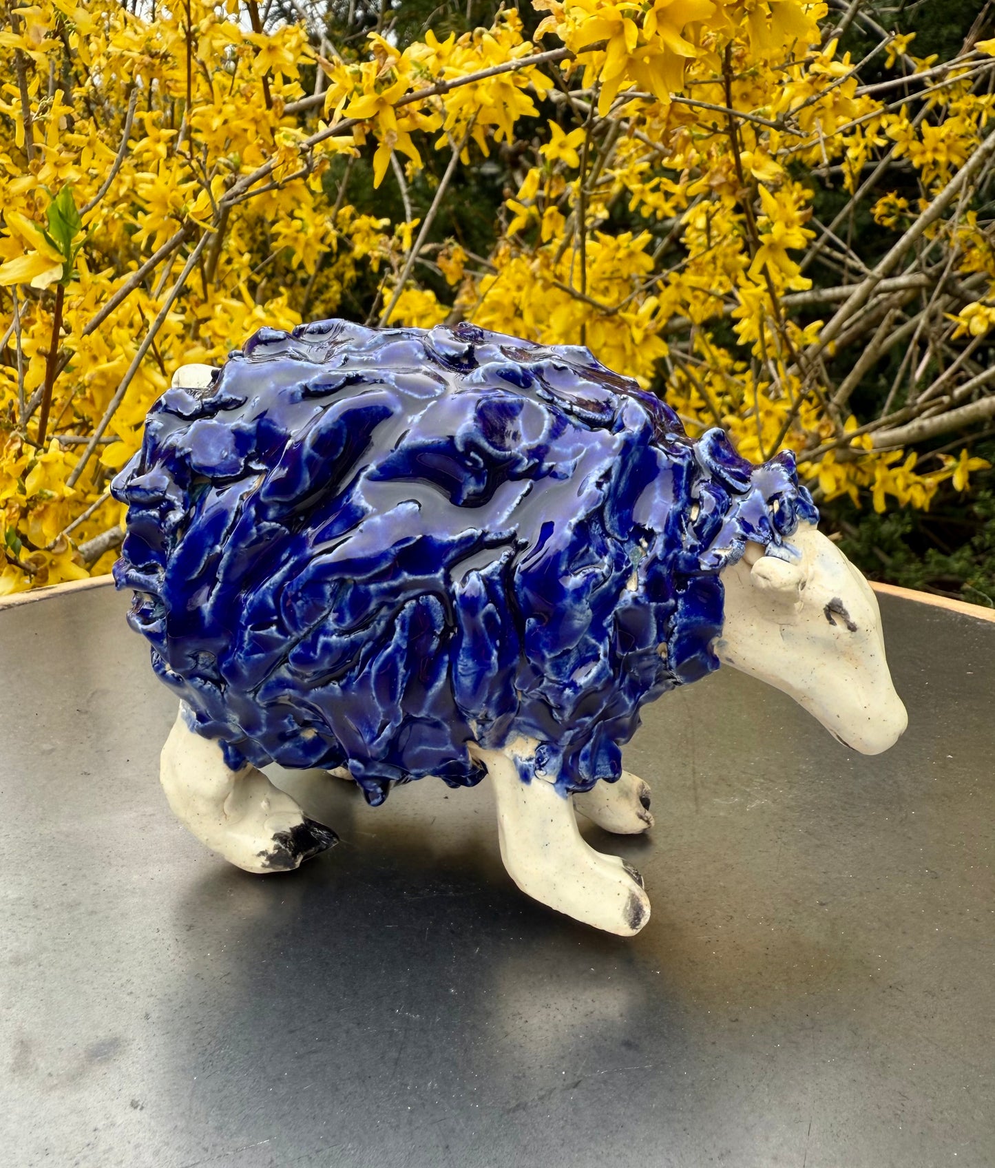 Ceramic Sheep Figurine - Blue Celadon Glaze - Handmade Pottery Animal