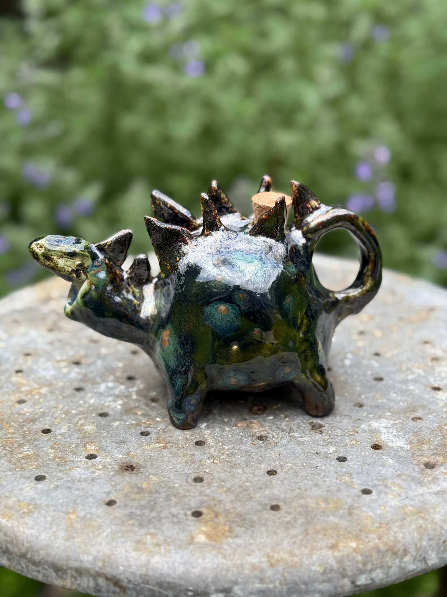 Stegosaurus Ceramic Syrup Pitcher - Handmade Dinosaur Creamer Pourer
