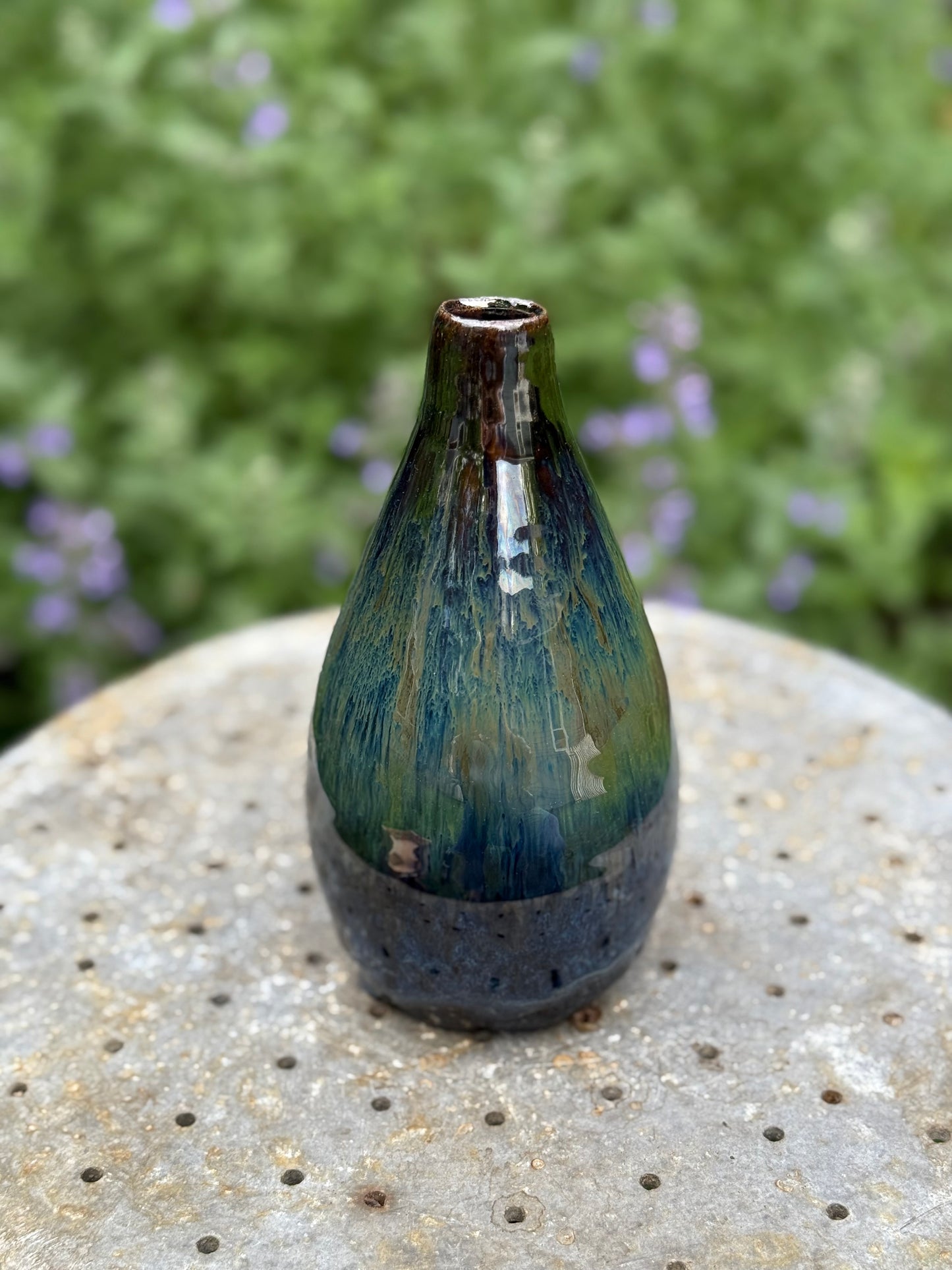 Opalescent Ceramic Vase - Sculptural Bottle Form