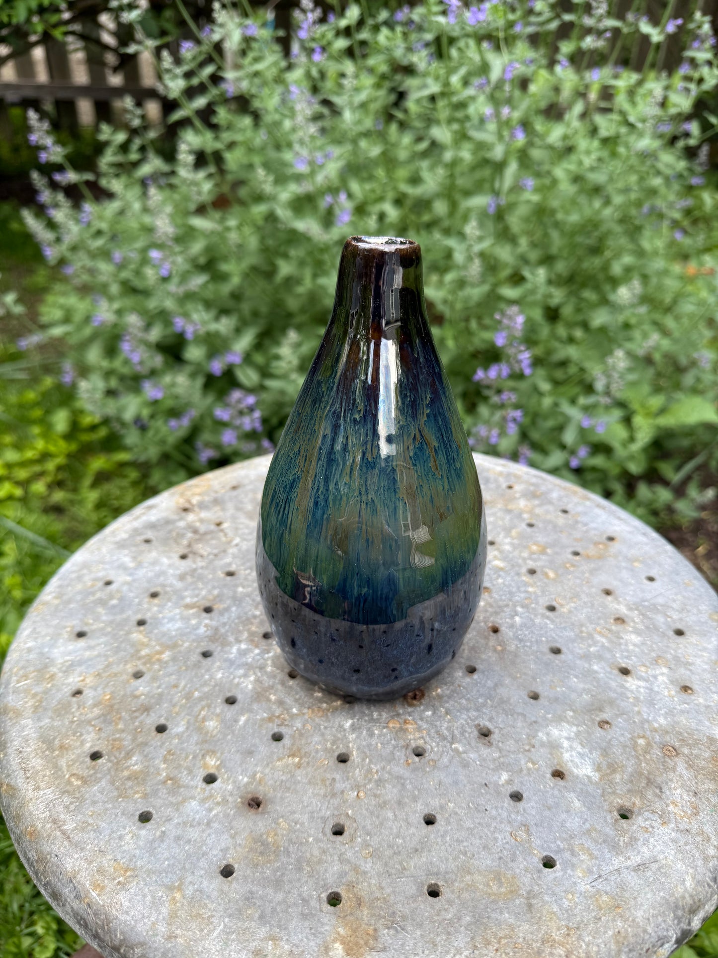 Opalescent Ceramic Vase - Sculptural Bottle Form