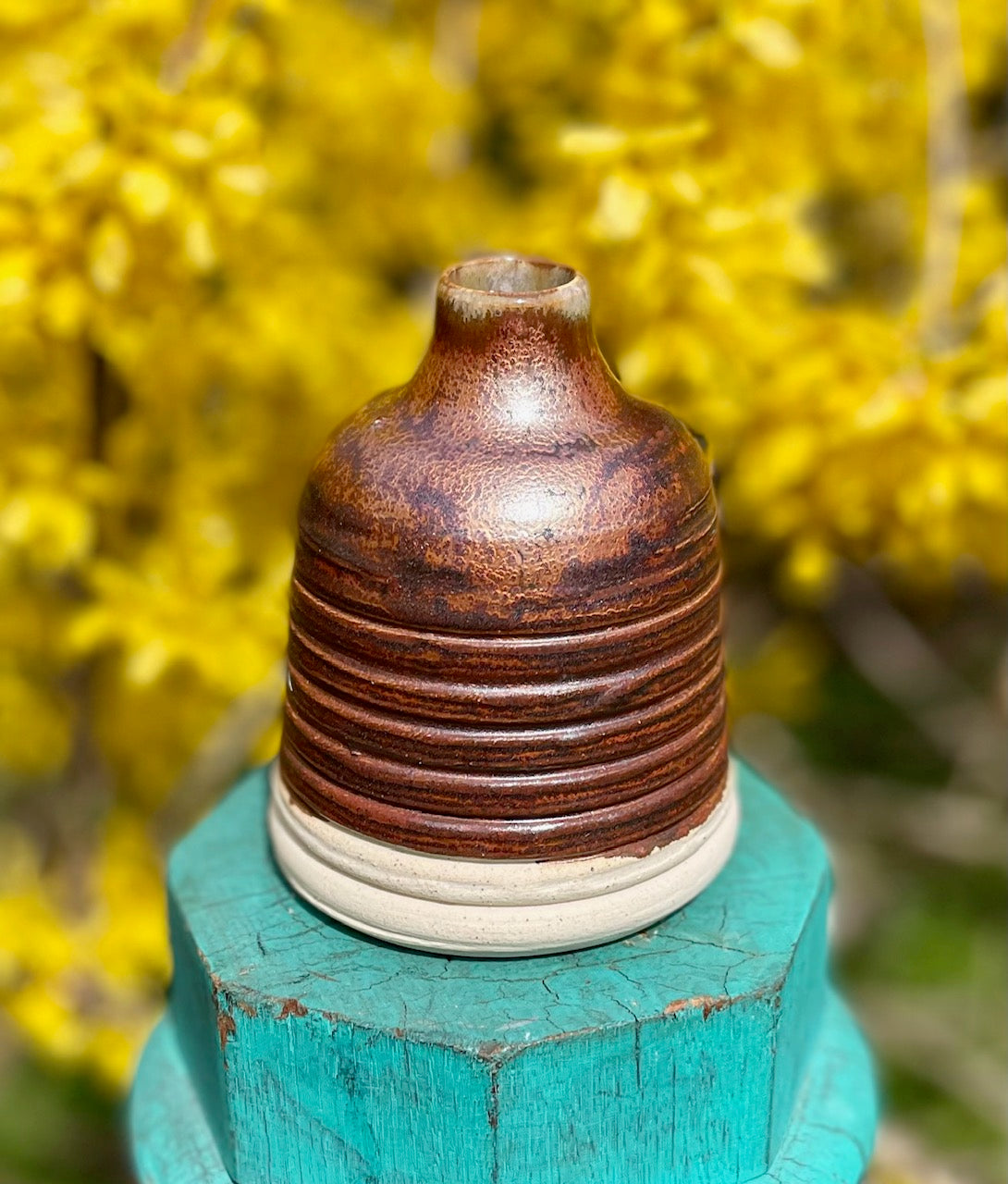 Copper Glaze Ceramic Vase - Textured Hive Pattern - Handmade Pottery Vase