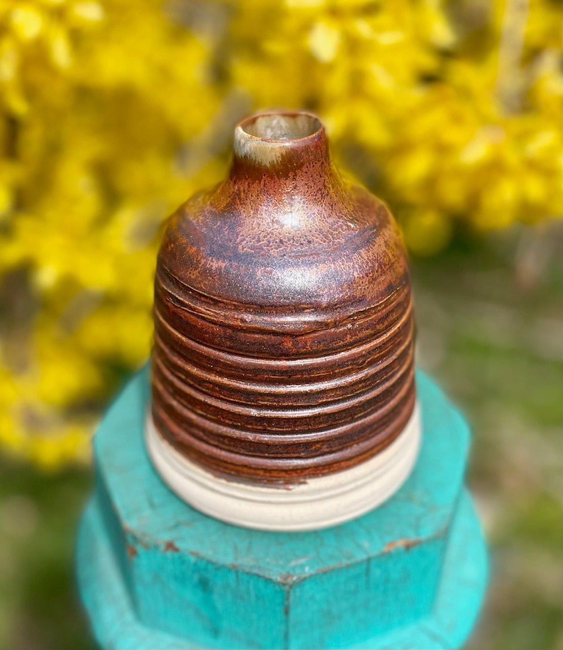Copper Glaze Ceramic Vase - Textured Hive Pattern - Handmade Pottery Vase