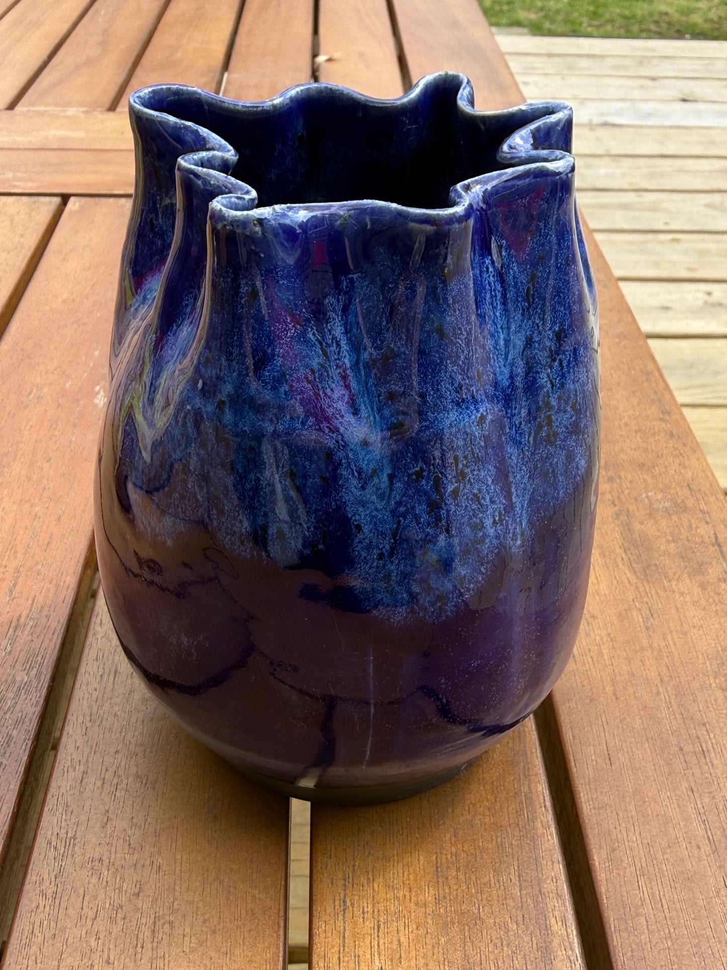 Sea Creature Sea Vase — Hand Thrown Vase with Ruffled Rim and Ocean Glaze