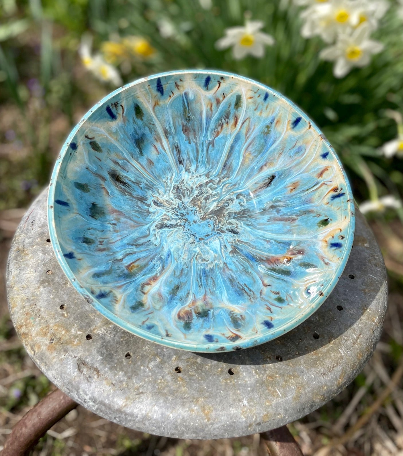 Peacock serving bowl Handmade pottery
