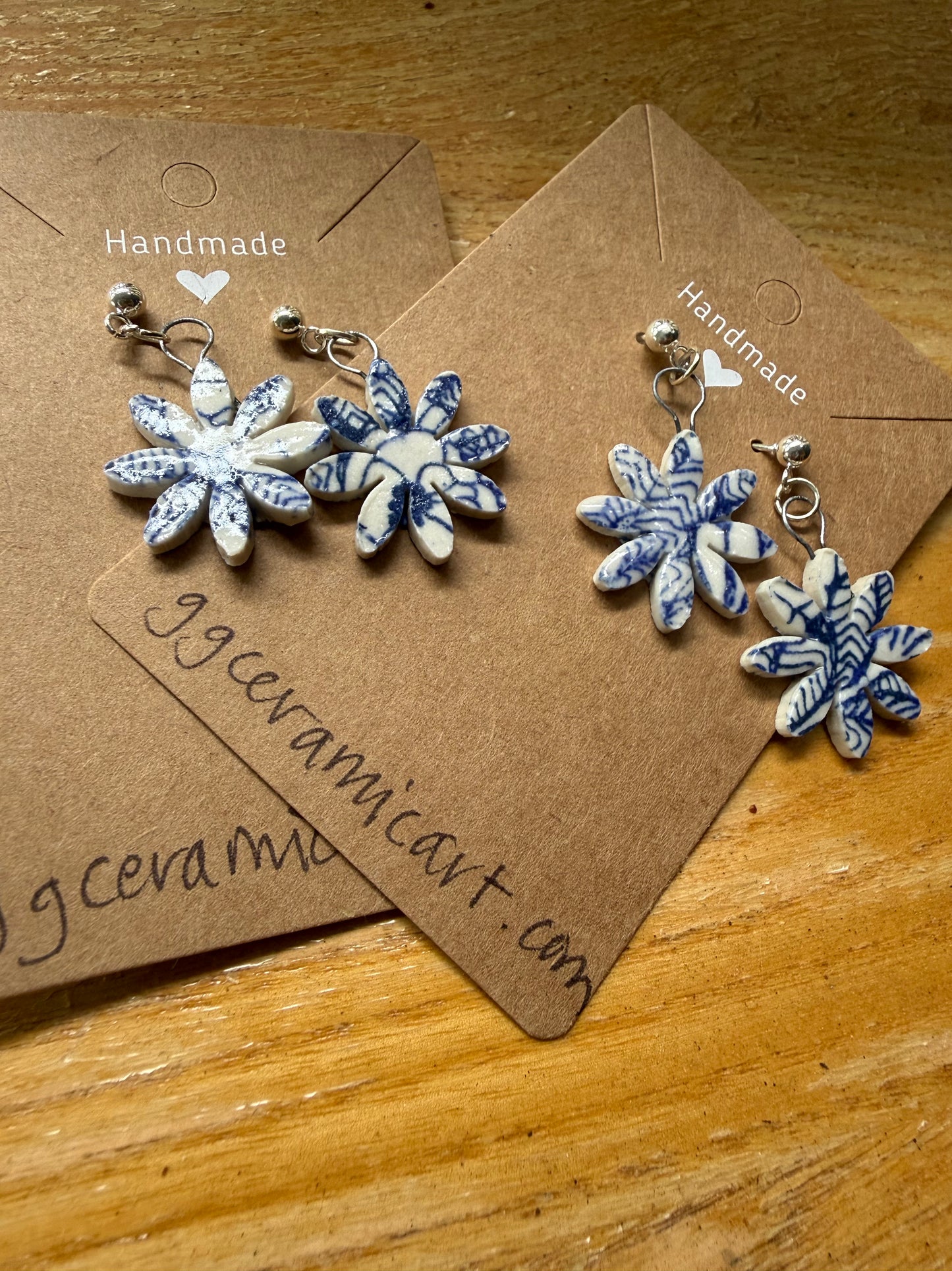 Ear Bouquet!—Porcelain earrings in blue and white, silver findings