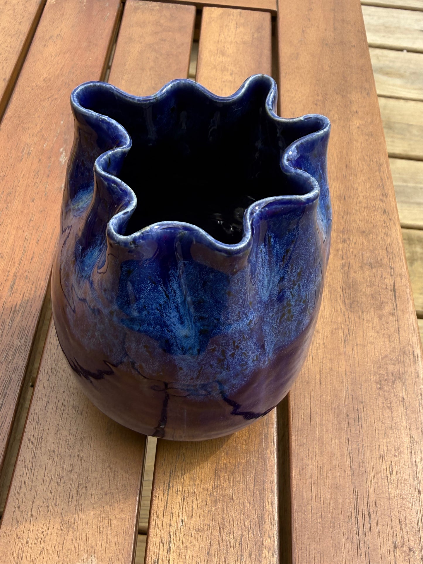 Sea Creature Sea Vase — Hand Thrown Vase with Ruffled Rim and Ocean Glaze