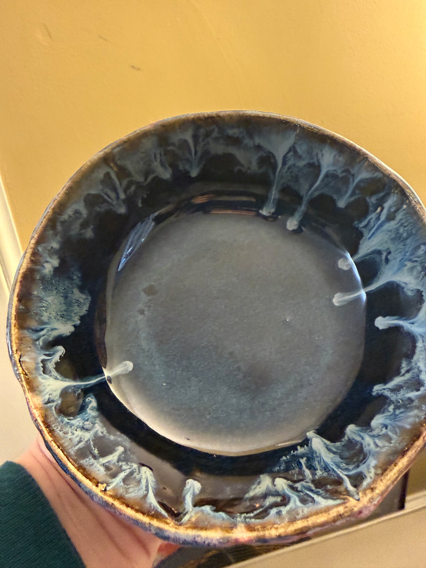 Hand-Built Floral Bowl with Crystalline Glaze and Ball Feet