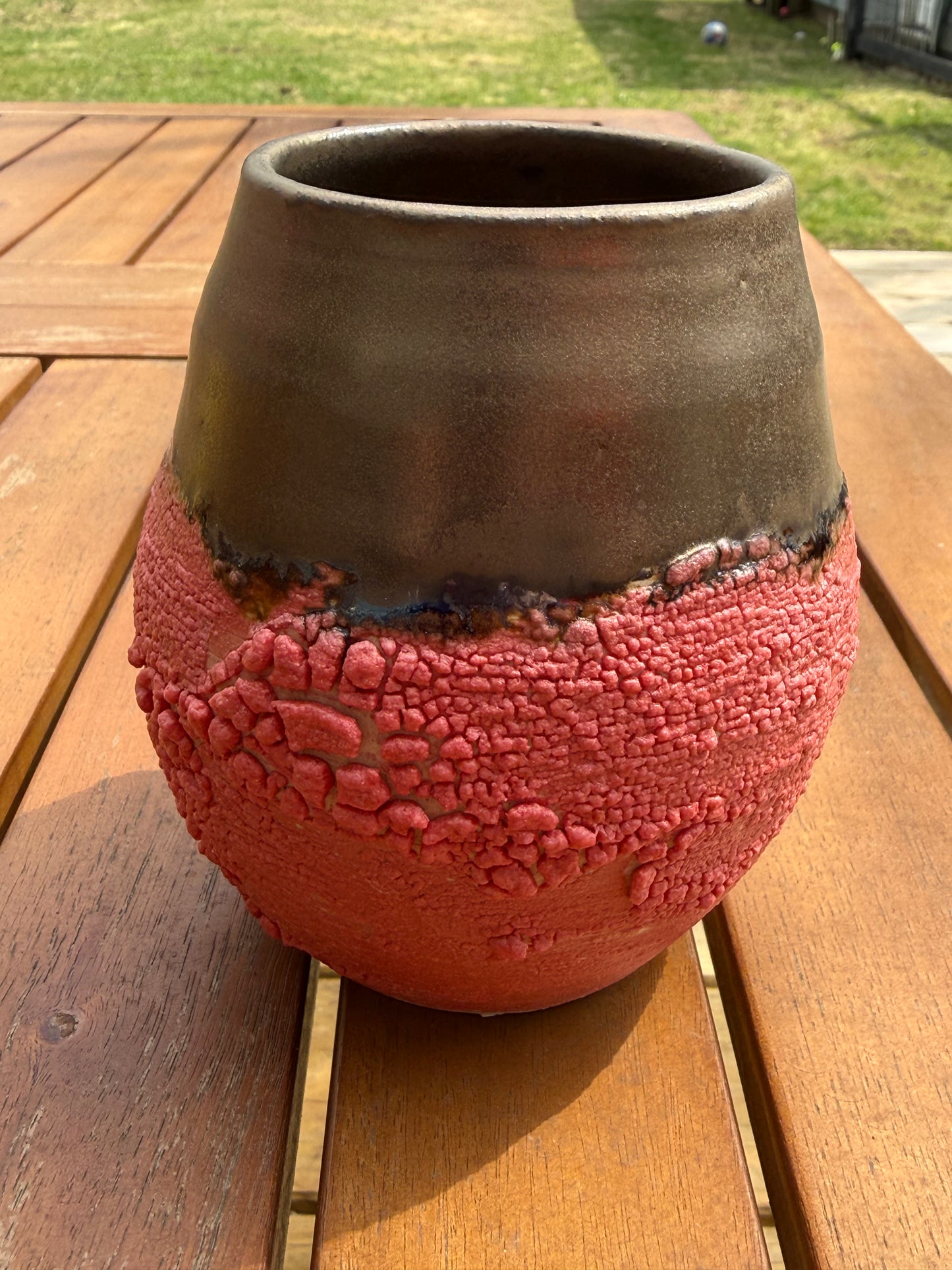 Dry Lake Vase—hand thrown vase glazed with 3-D texture and gold