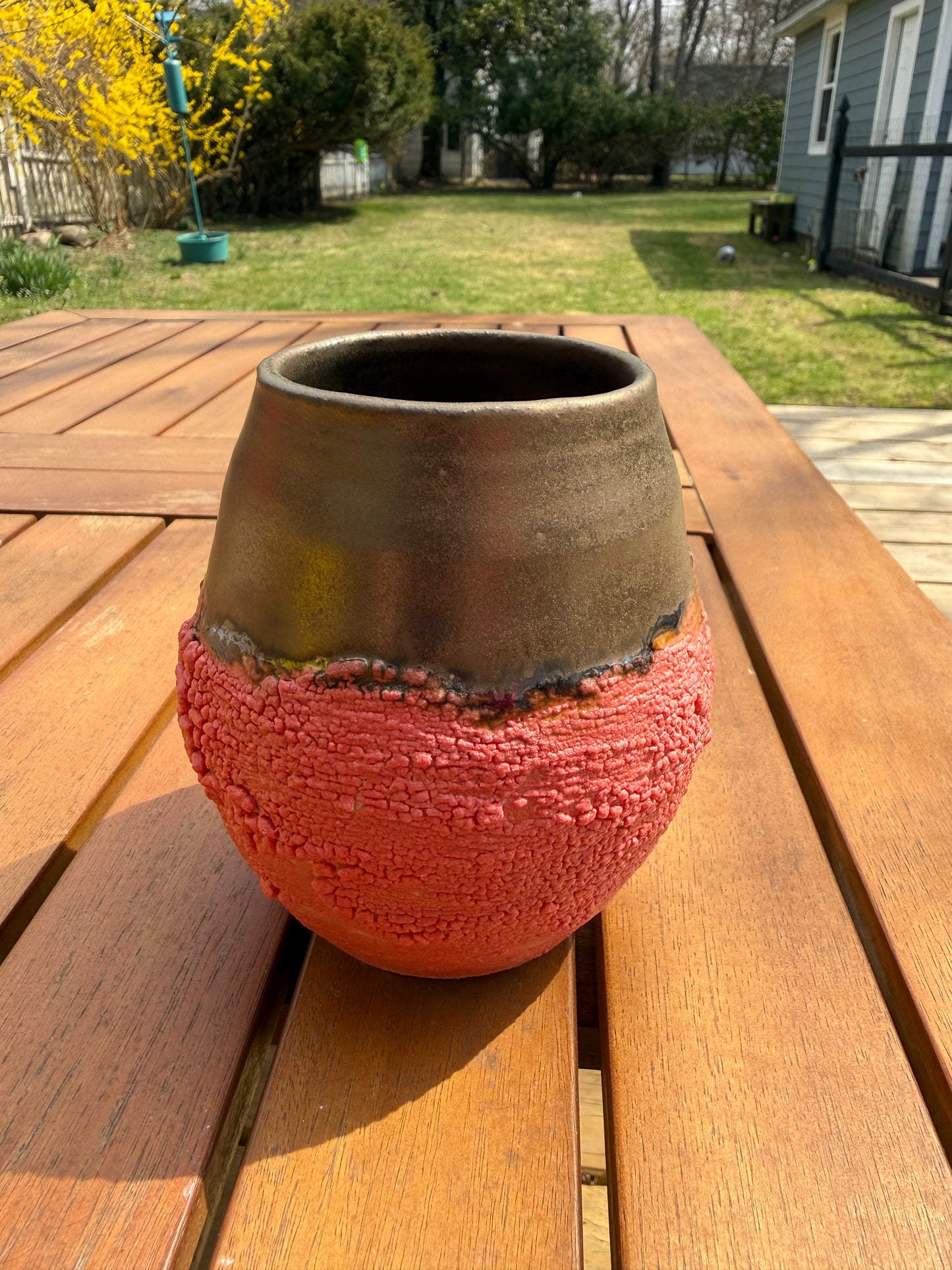 Dry Lake Vase—hand thrown vase glazed with 3-D texture and gold
