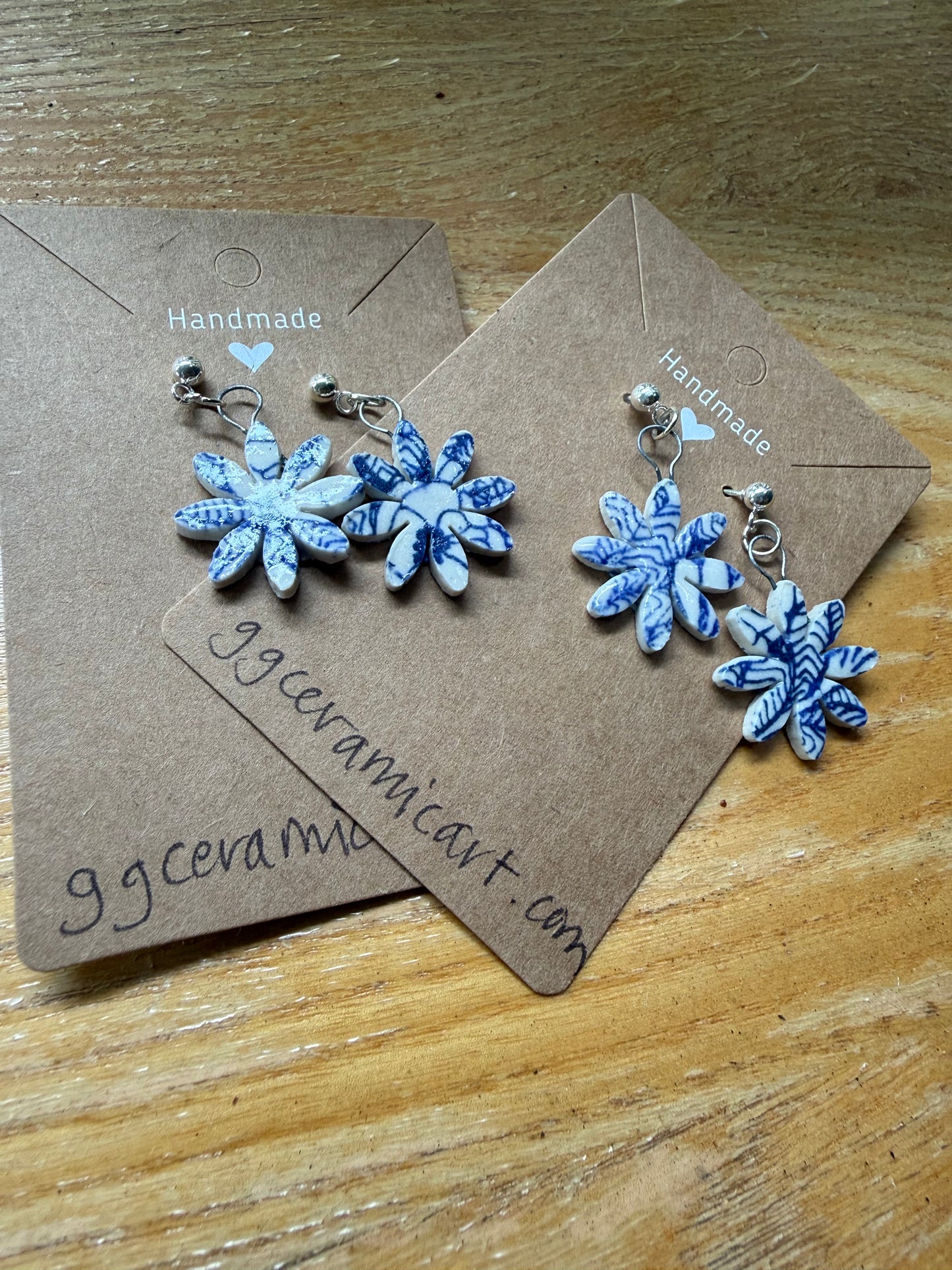 Ear Bouquet!—Porcelain earrings in blue and white, silver findings