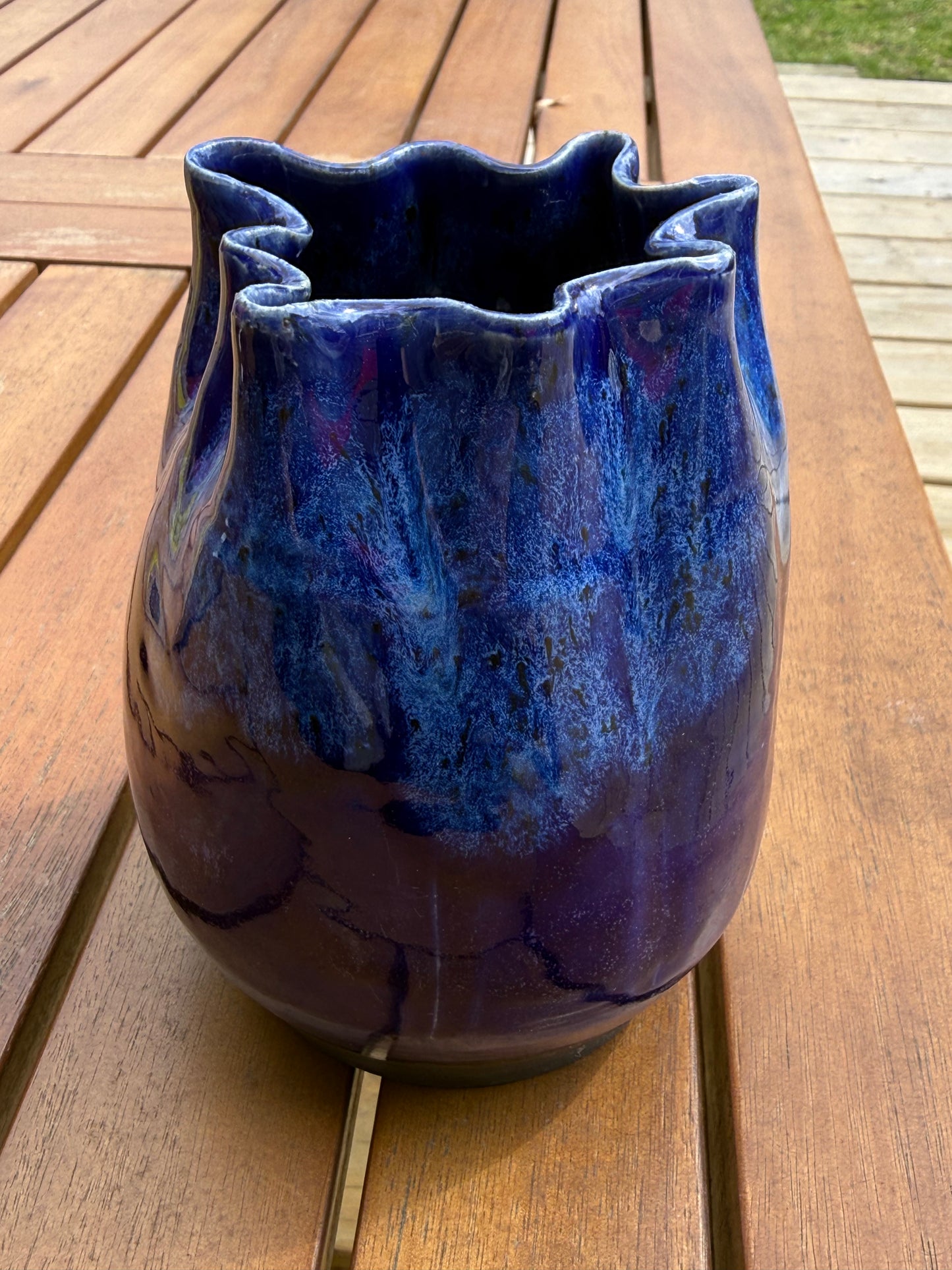 Sea Creature Sea Vase — Hand Thrown Vase with Ruffled Rim and Ocean Glaze