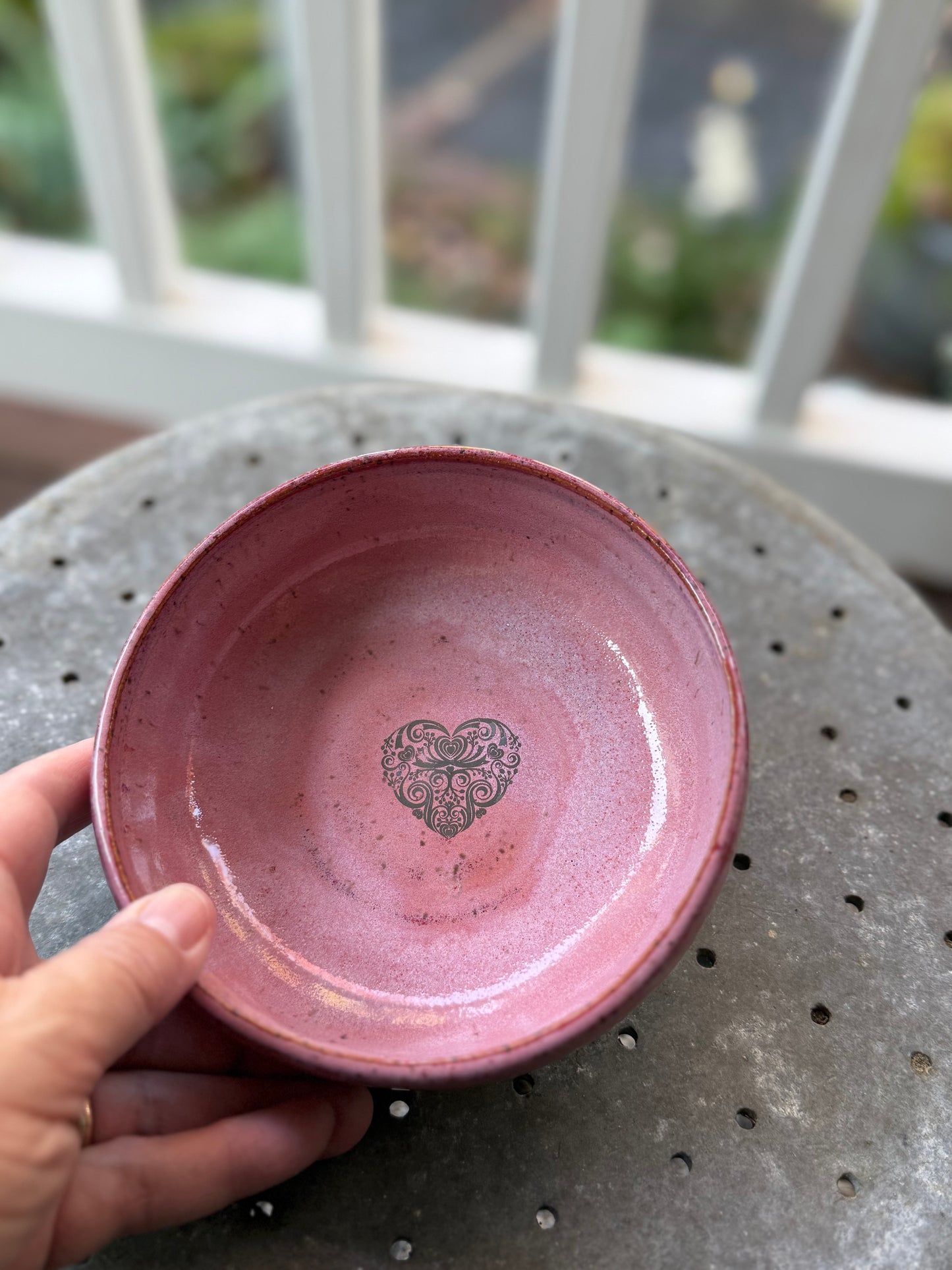 White Gold Heart Wheel thrown handmade pottery bowl