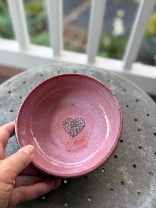 White Gold Heart Wheel thrown handmade pottery bowl