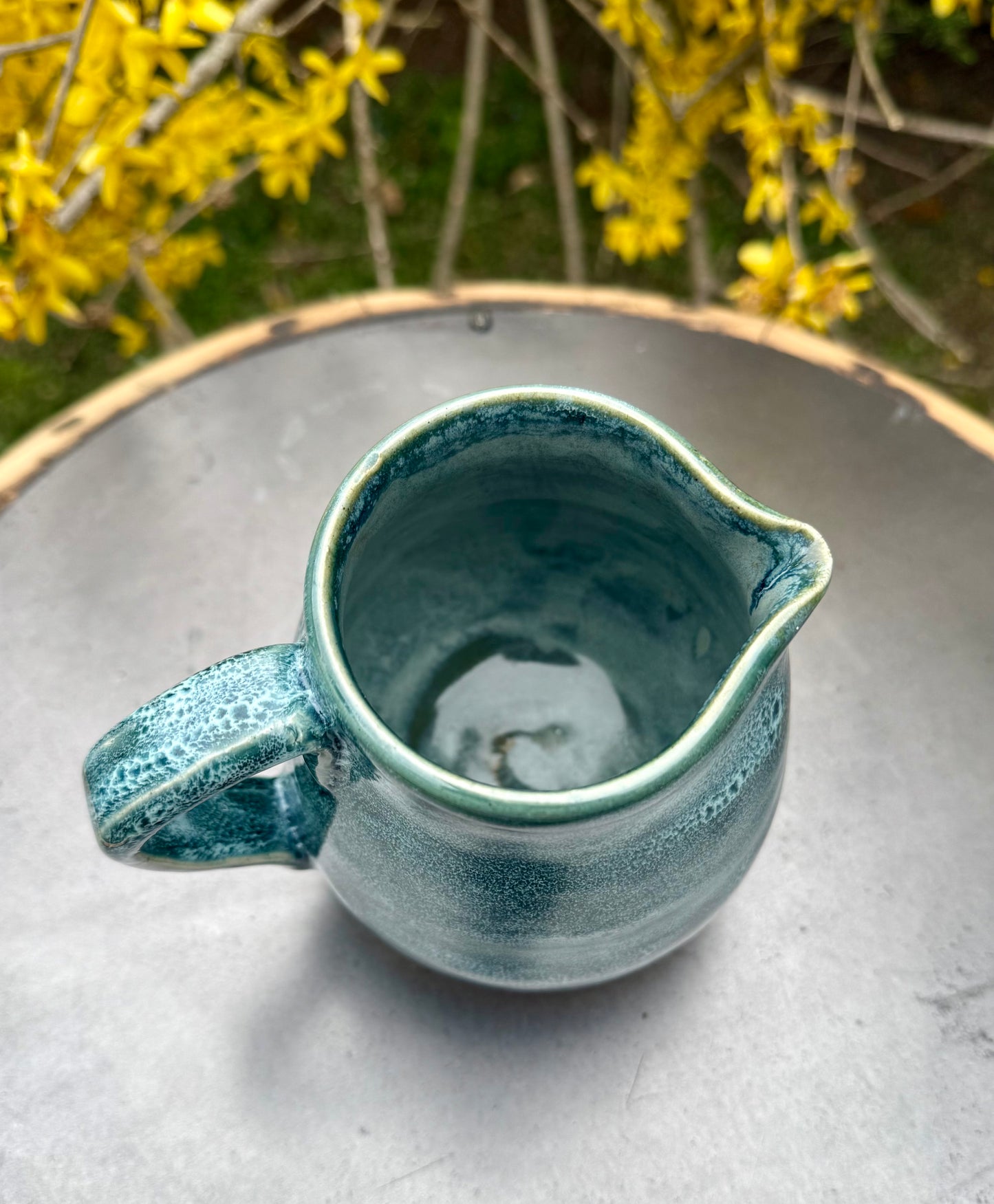 Ceramic Pitcher - Green Blue Glaze - Handmade Pottery Creamer