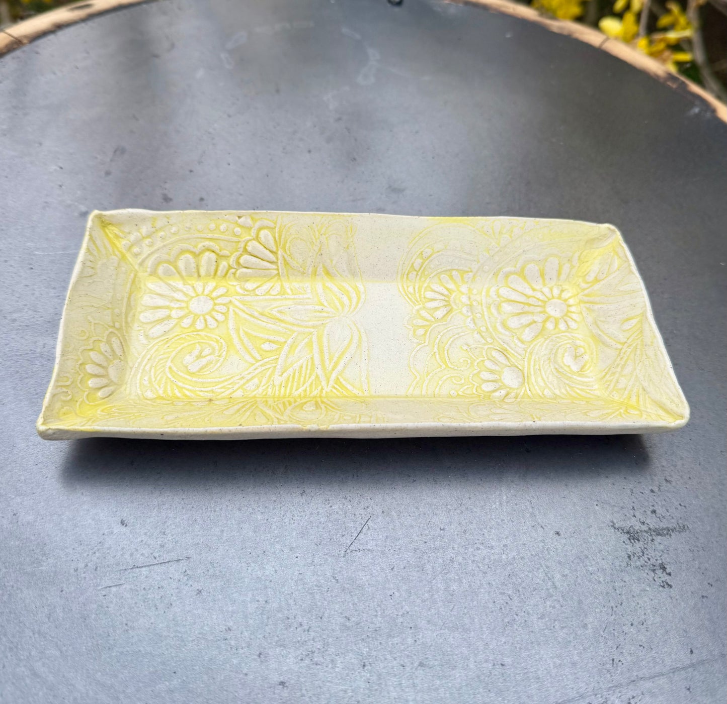 Ceramic Trinket Dish - Yellow Sherbet Color - Handmade Jewelry Holder