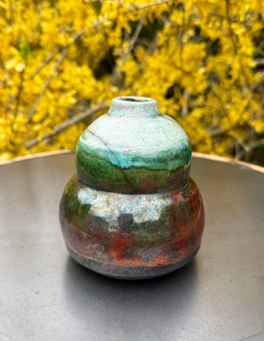 Raku Ceramic Vase - Small Butternut Squash Shape - Handmade Pottery Vessel