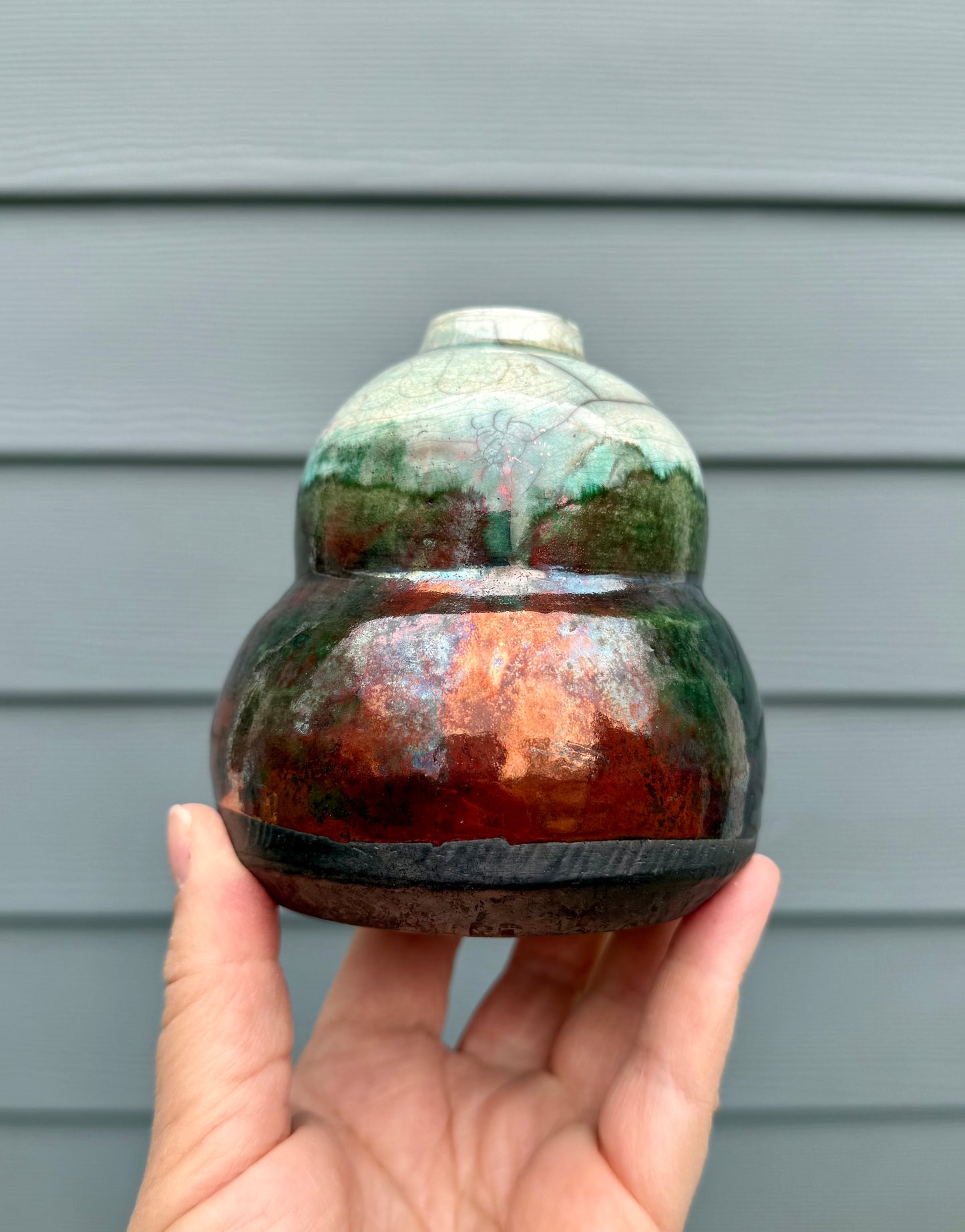 Raku Ceramic Vase - Small Butternut Squash Shape - Handmade Pottery Vessel