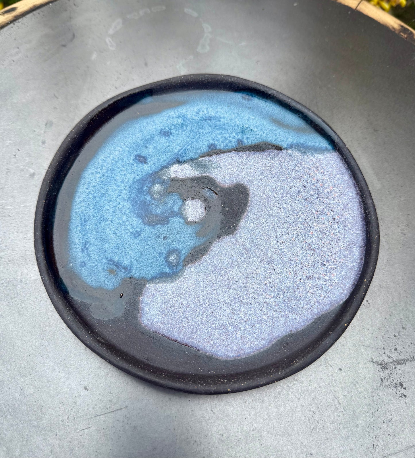 Black Clay Ceramic Plate - Yin Yang Design - Handmade Pottery Dinner Plate