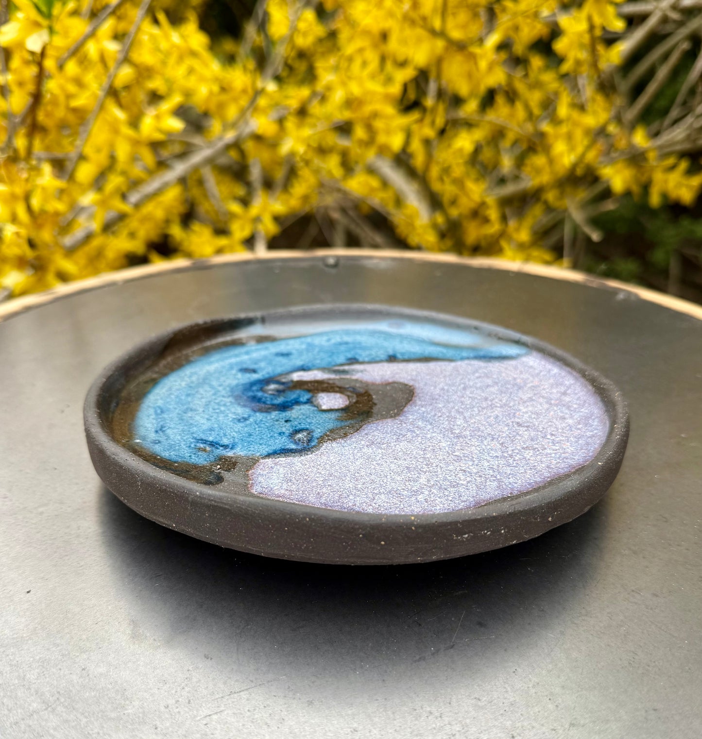 Black Clay Ceramic Plate - Yin Yang Design - Handmade Pottery Dinner Plate