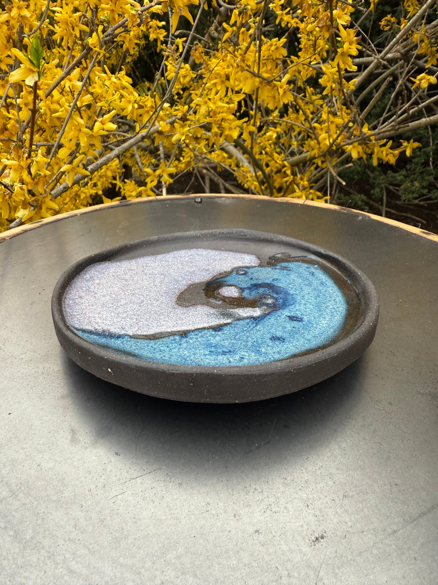 Black Clay Ceramic Plate - Yin Yang Design - Handmade Pottery Dinner Plate