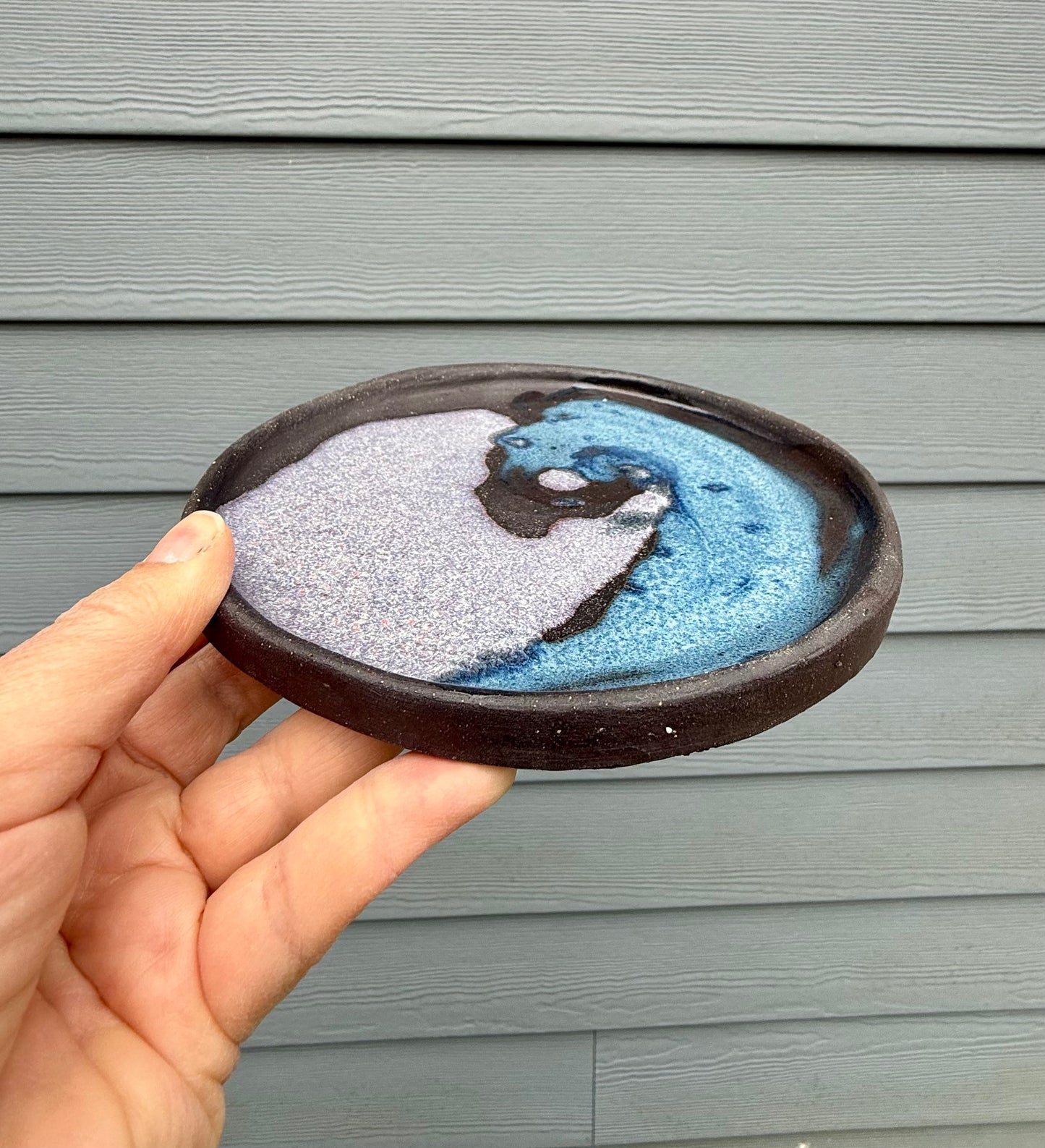 Black Clay Ceramic Plate - Yin Yang Design - Handmade Pottery Dinner Plate