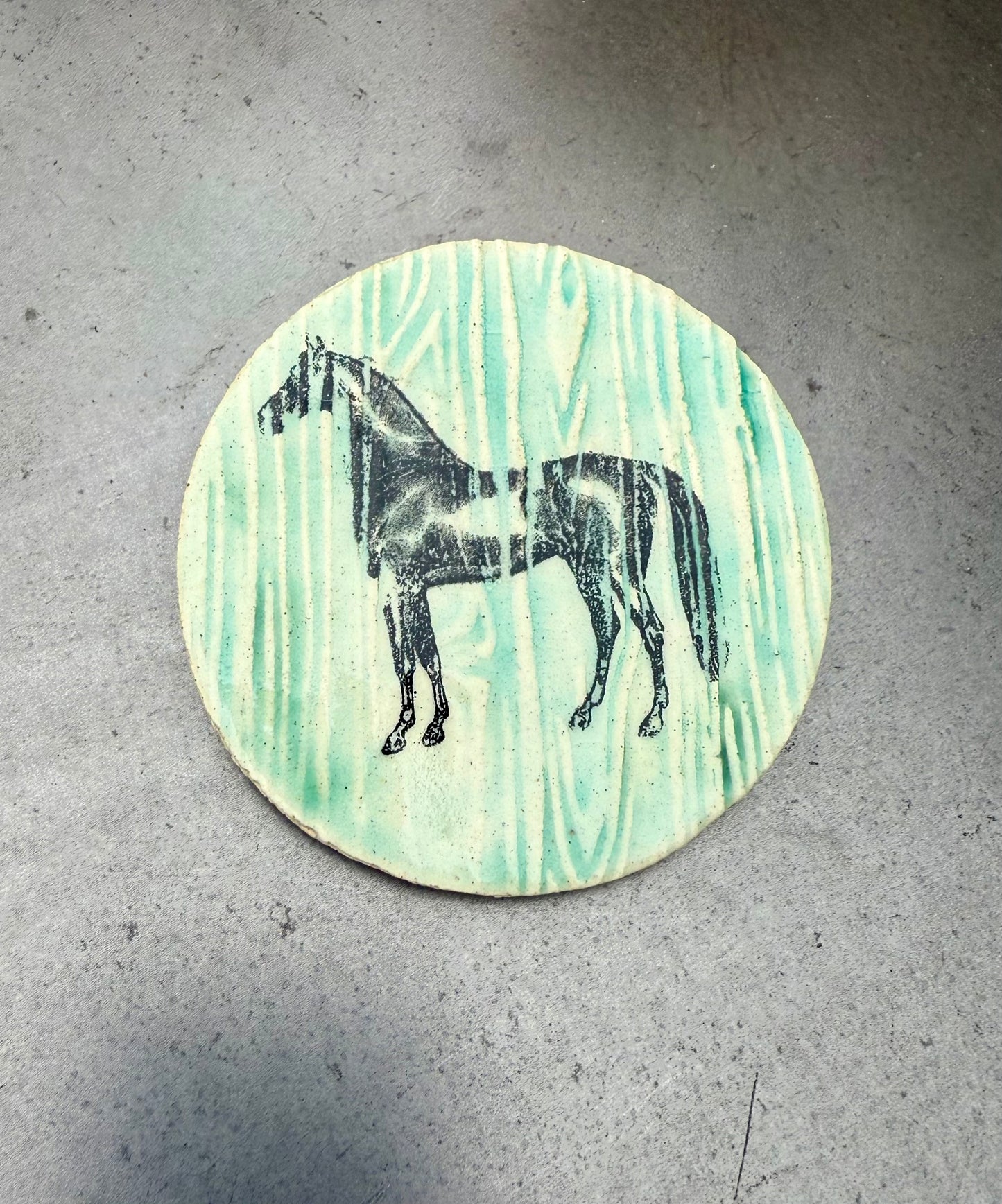 Ceramic Horse Coasters Set of 2 - Handmade Pottery Coasters with Felt Backing