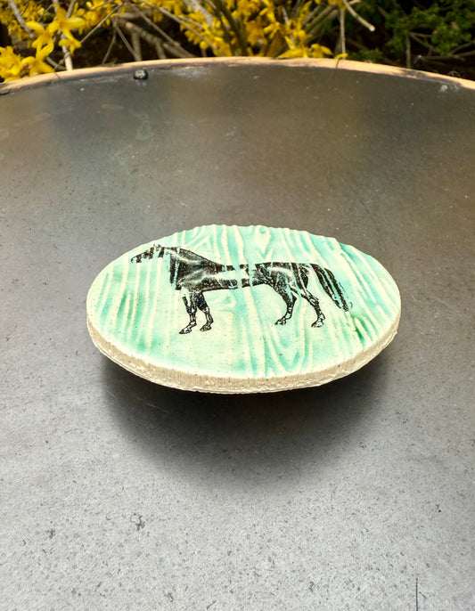Ceramic Horse Coasters Set of 2 - Handmade Pottery Coasters with Felt Backing