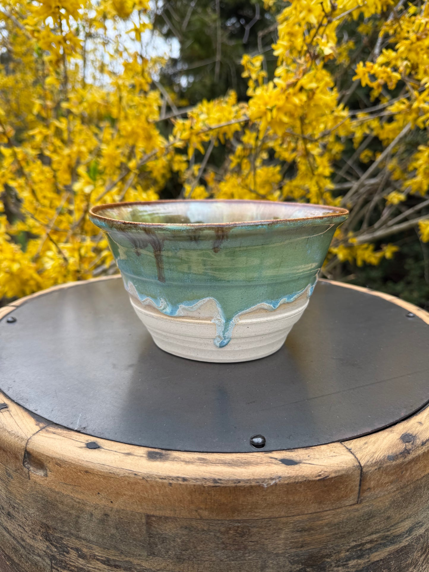 Large Ceramic Serving Bowl - Drip Glaze Design - Handmade Pottery Bowl