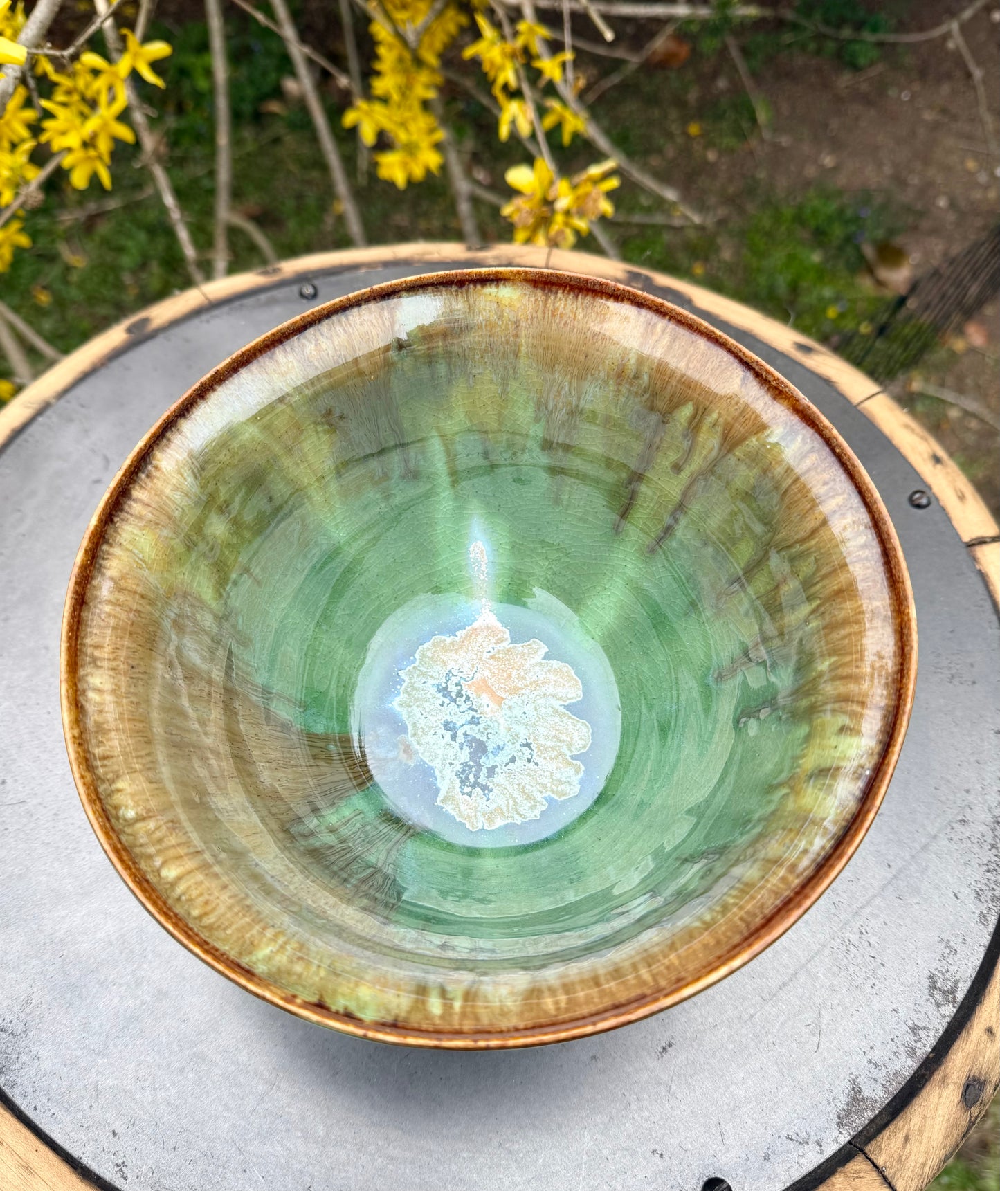 Large Ceramic Serving Bowl - Drip Glaze Design - Handmade Pottery Bowl