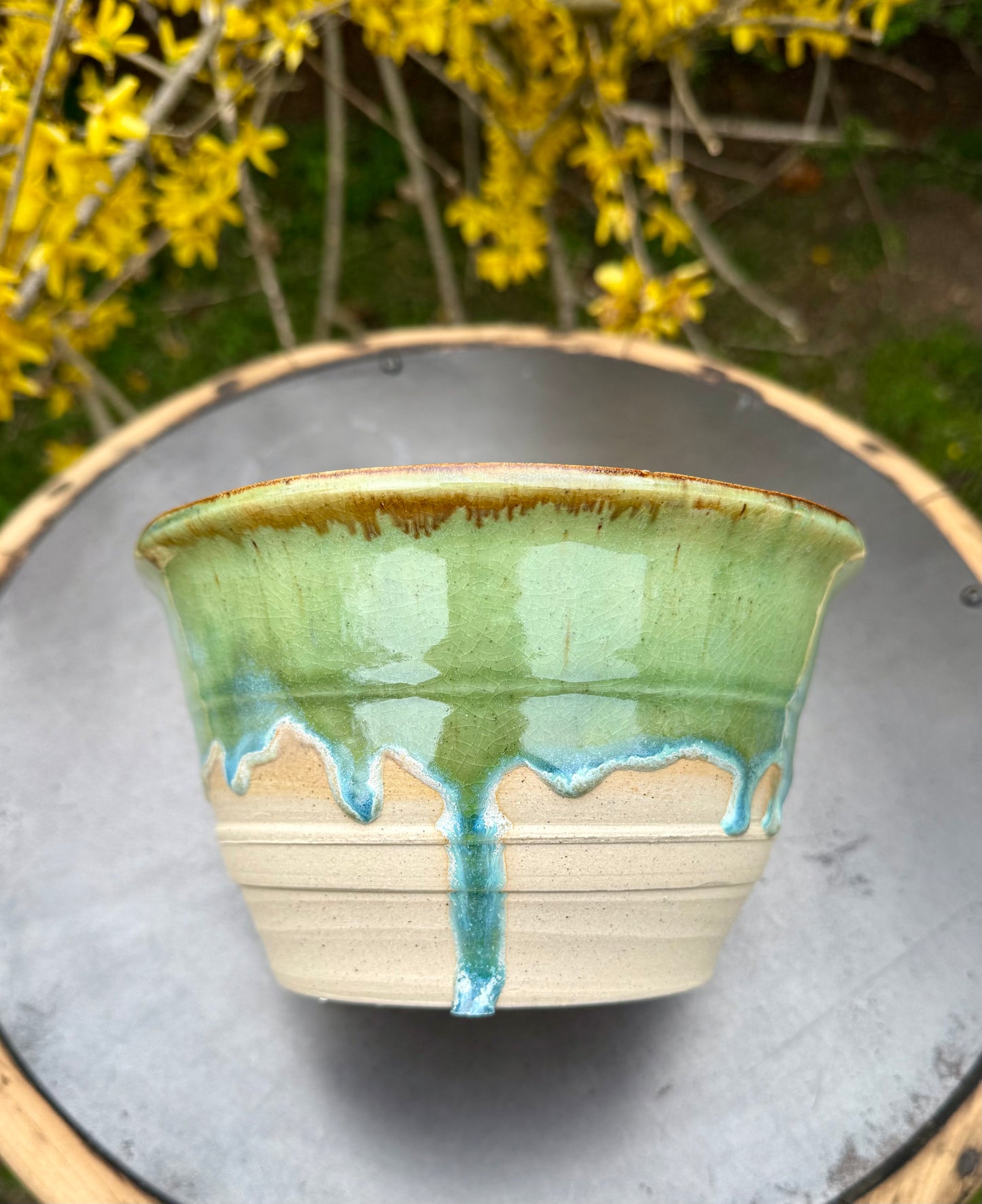 Large Ceramic Serving Bowl - Drip Glaze Design - Handmade Pottery Bowl