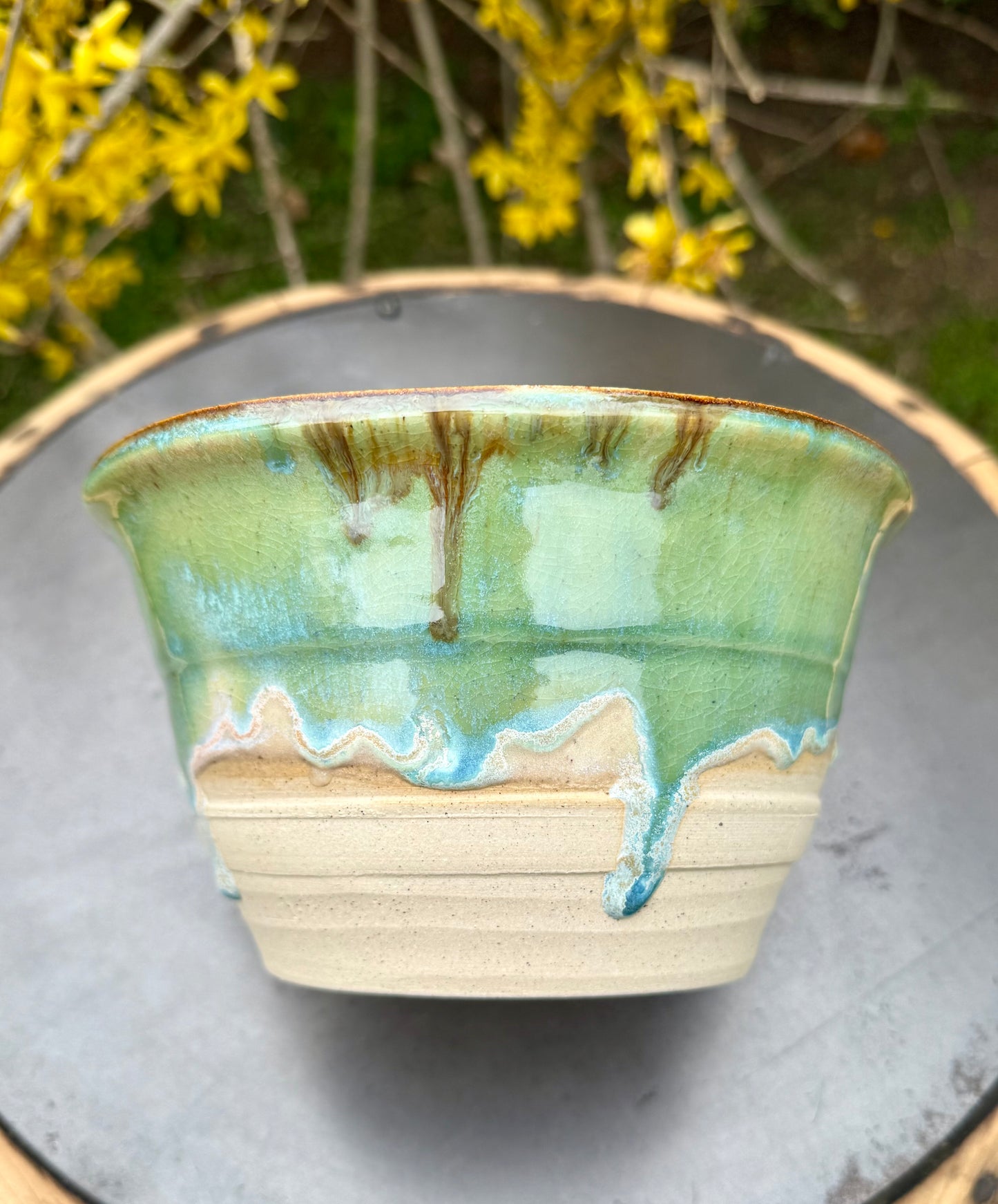 Large Ceramic Serving Bowl - Drip Glaze Design - Handmade Pottery Bowl