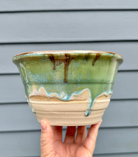 Large Ceramic Serving Bowl - Drip Glaze Design - Handmade Pottery Bowl