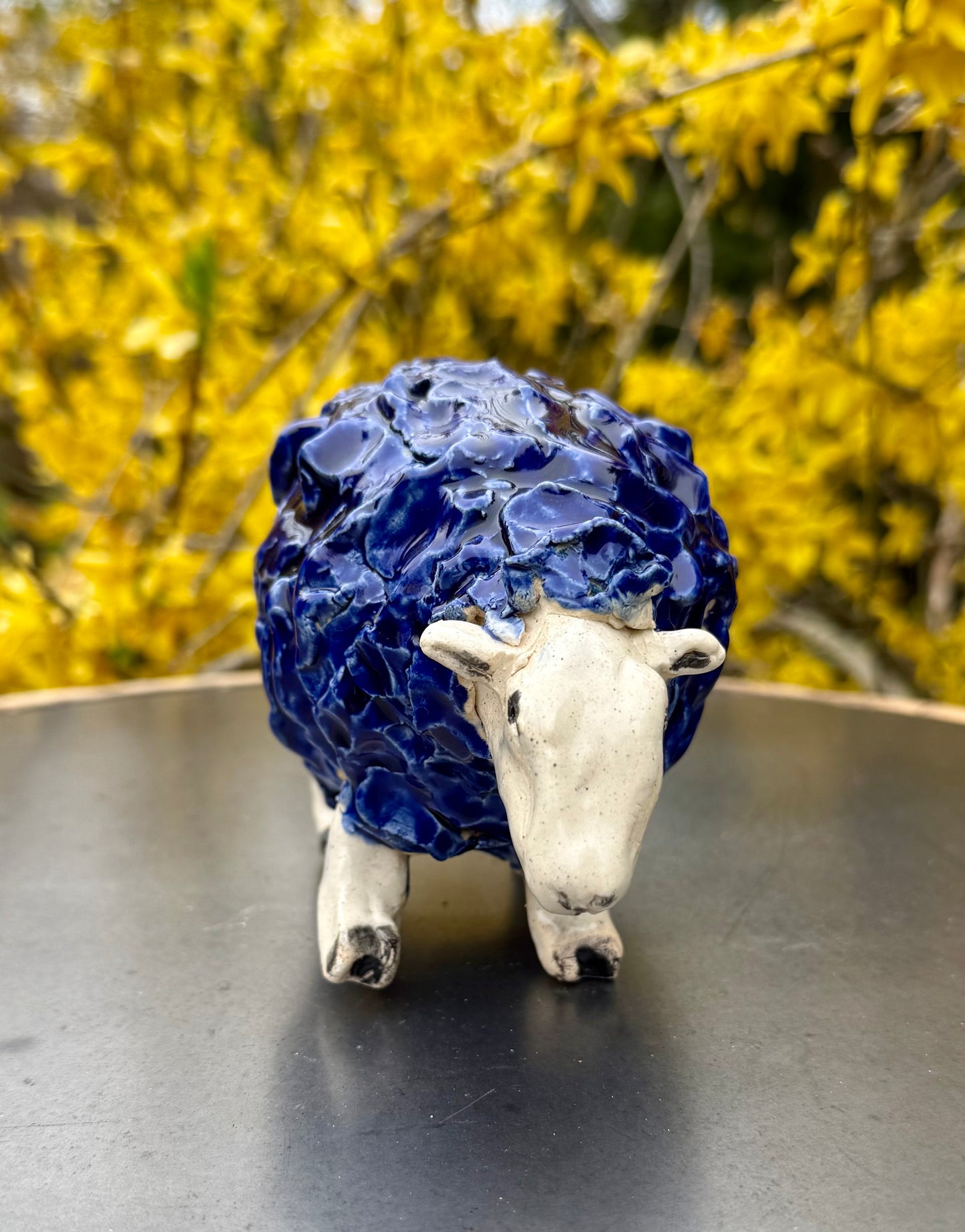 Ceramic Sheep Figurine - Blue Celadon Glaze - Handmade Pottery Animal