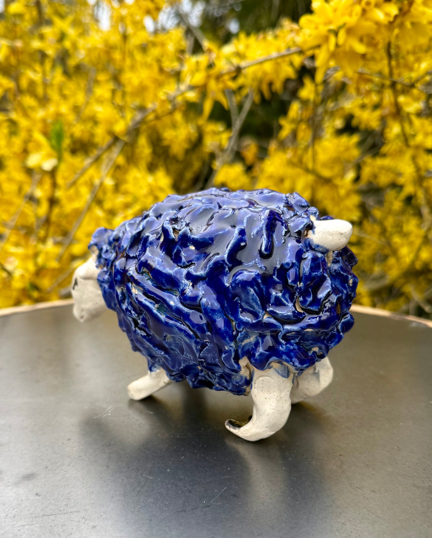 Ceramic Sheep Figurine - Blue Celadon Glaze - Handmade Pottery Animal
