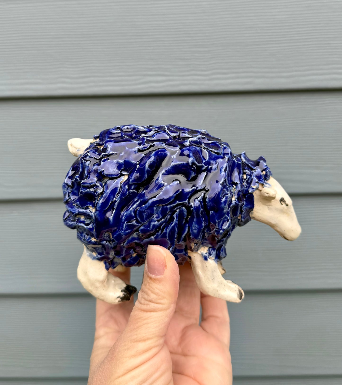 Ceramic Sheep Figurine - Blue Celadon Glaze - Handmade Pottery Animal