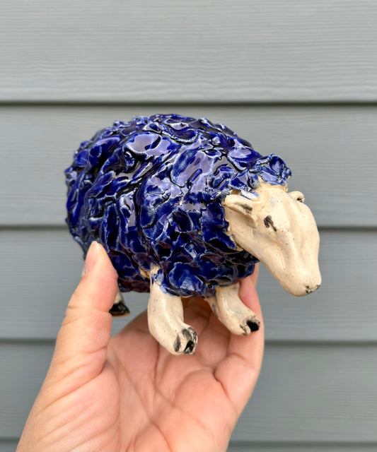 Ceramic Sheep Figurine - Blue Celadon Glaze - Handmade Pottery Animal