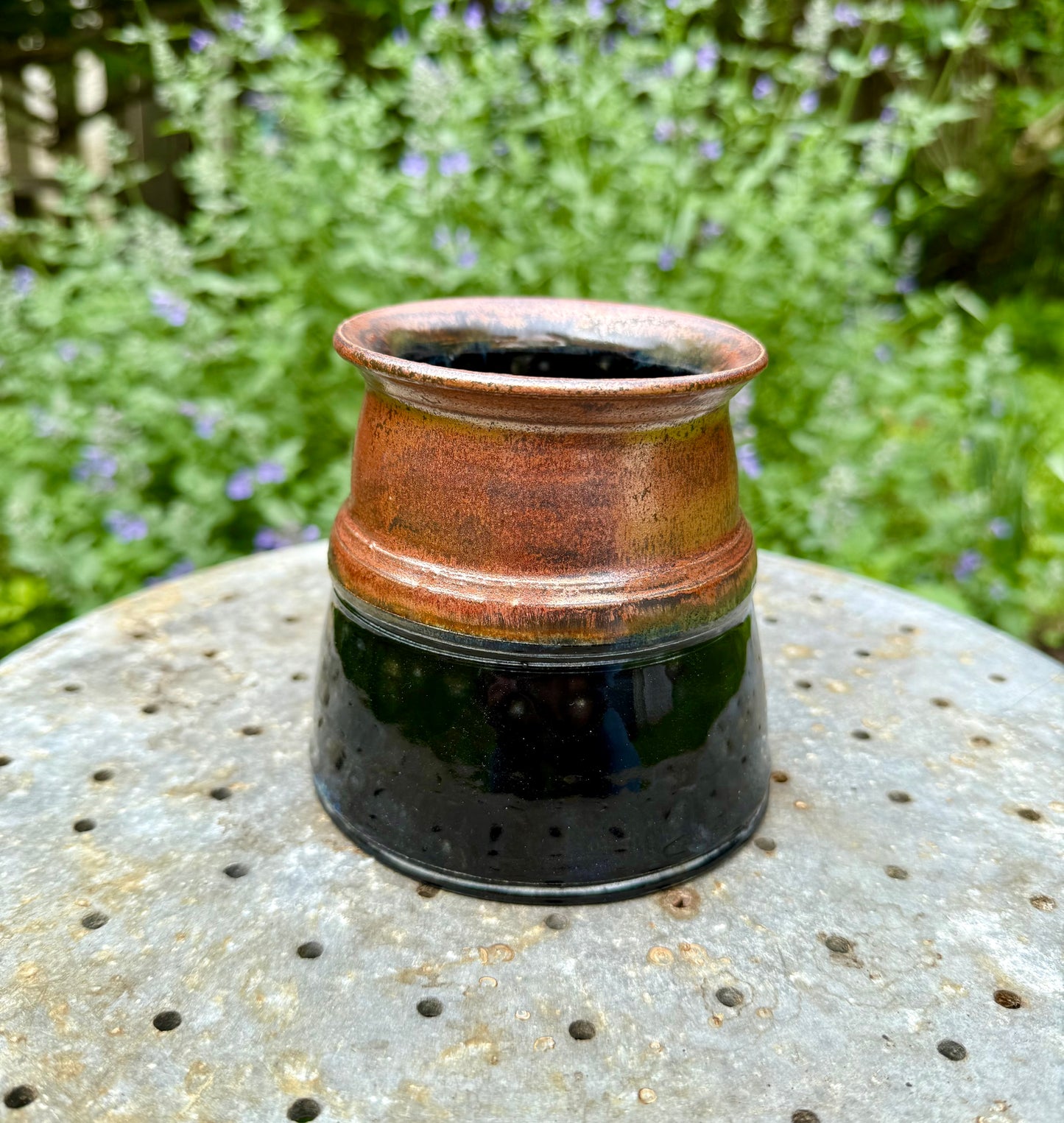 Summer Blooms Vase - Copper Black with Blue Interior