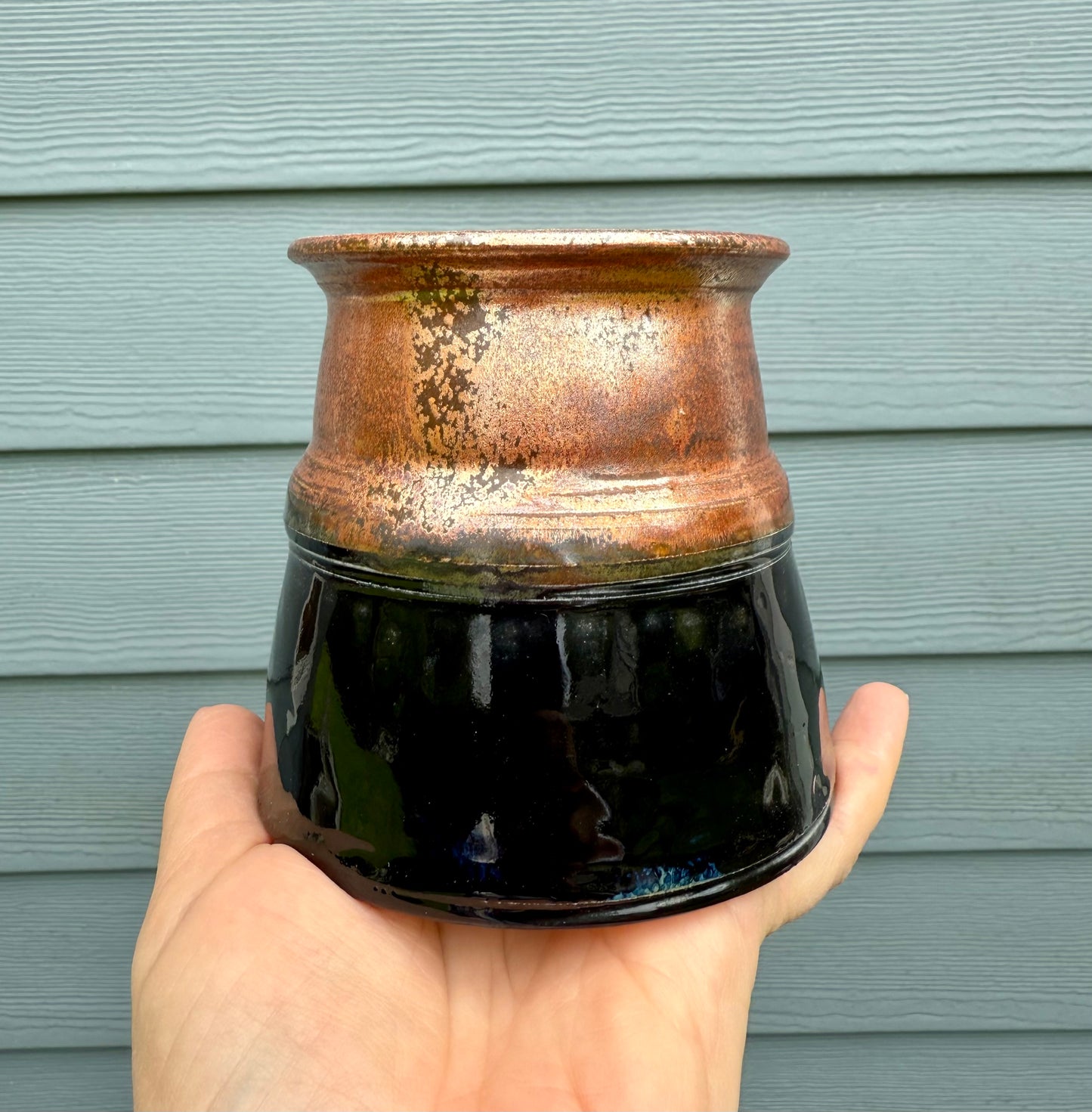 Summer Blooms Vase - Copper Black with Blue Interior