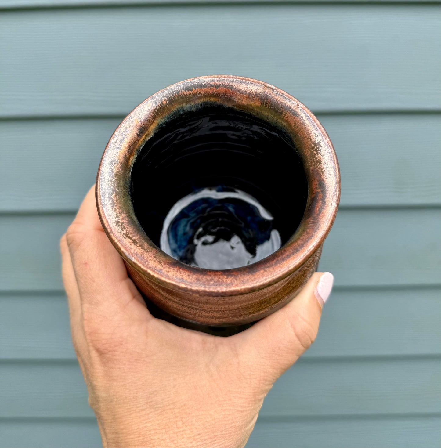 Summer Blooms Vase - Copper Black with Blue Interior