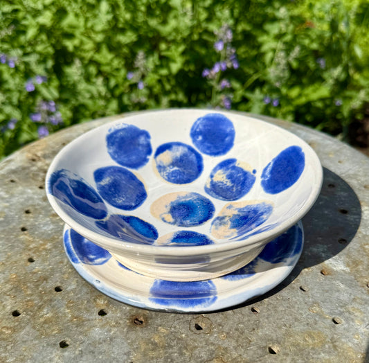 Ceramic Bowl and Plate Set - Polka Dot Dinnerware - Handmade Pottery Set