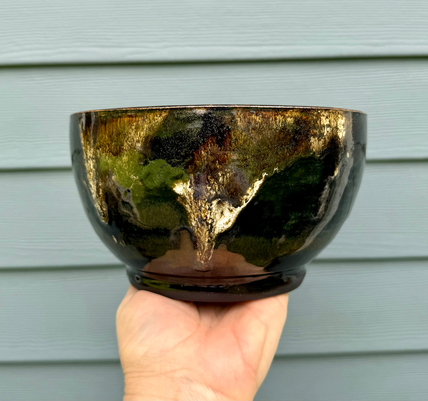 Large Ceramic Serving Bowl - Tea Dust Glaze - Handmade Pottery Bowl