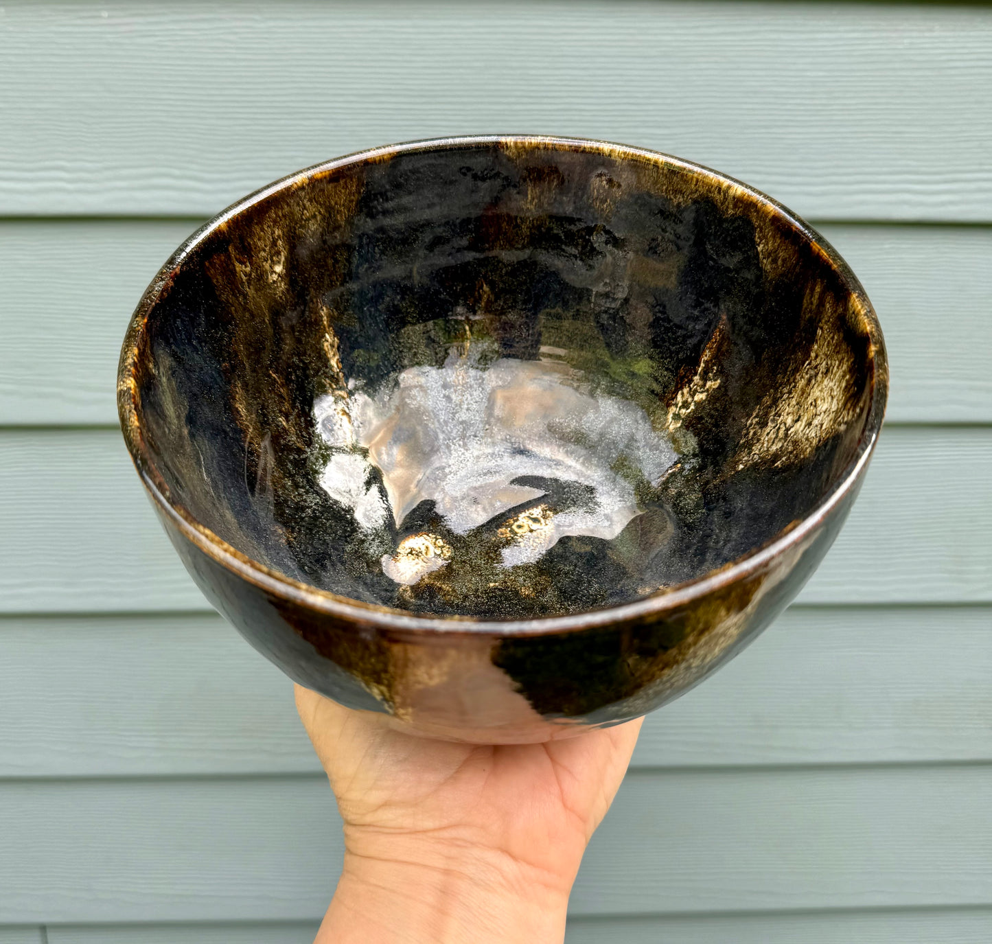 Large Ceramic Serving Bowl - Tea Dust Glaze - Handmade Pottery Bowl