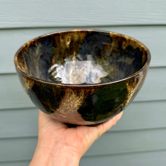 Large Ceramic Serving Bowl - Tea Dust Glaze - Handmade Pottery Bowl
