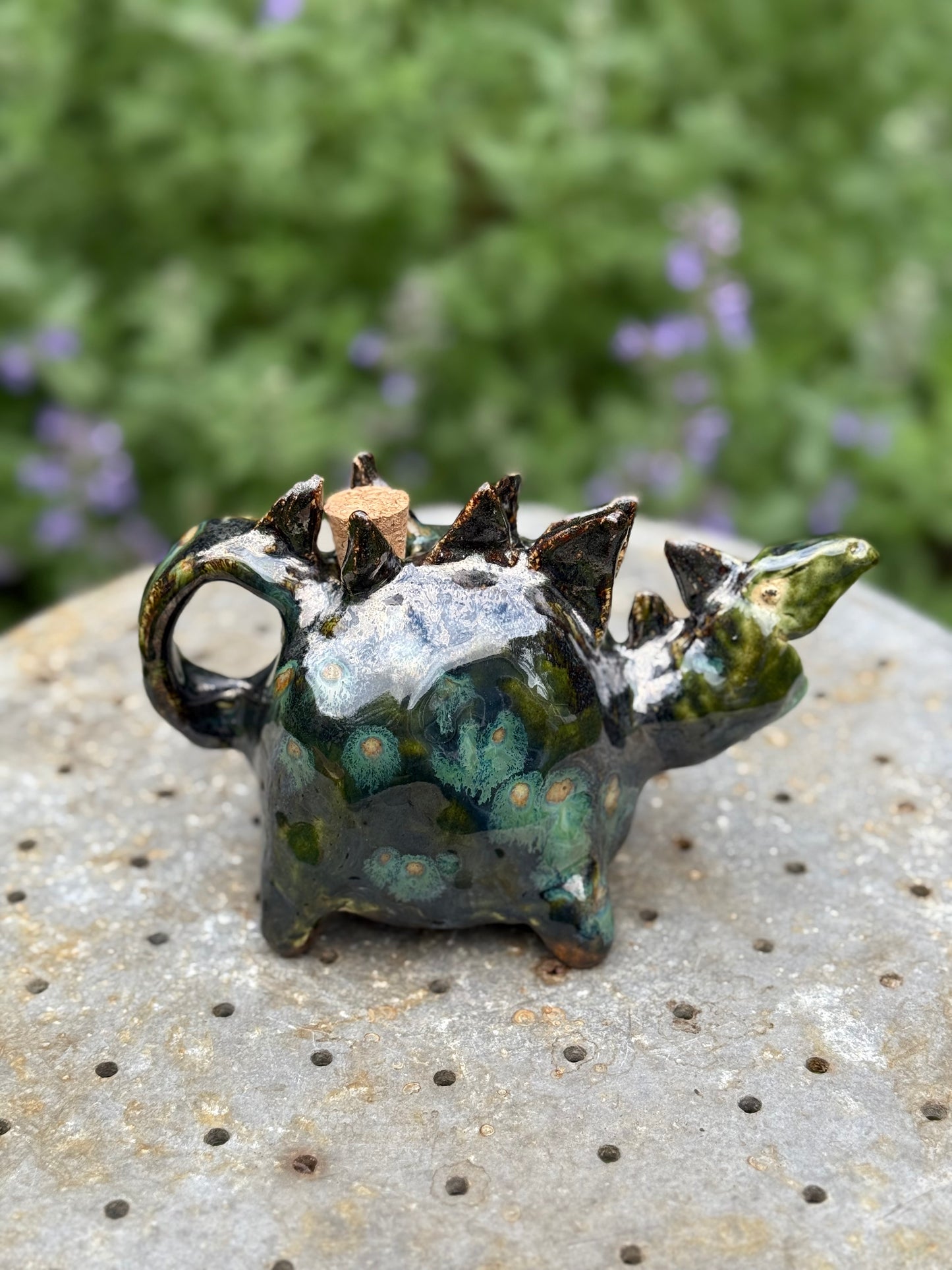 Stegosaurus Ceramic Syrup Pitcher - Handmade Dinosaur Creamer Pourer